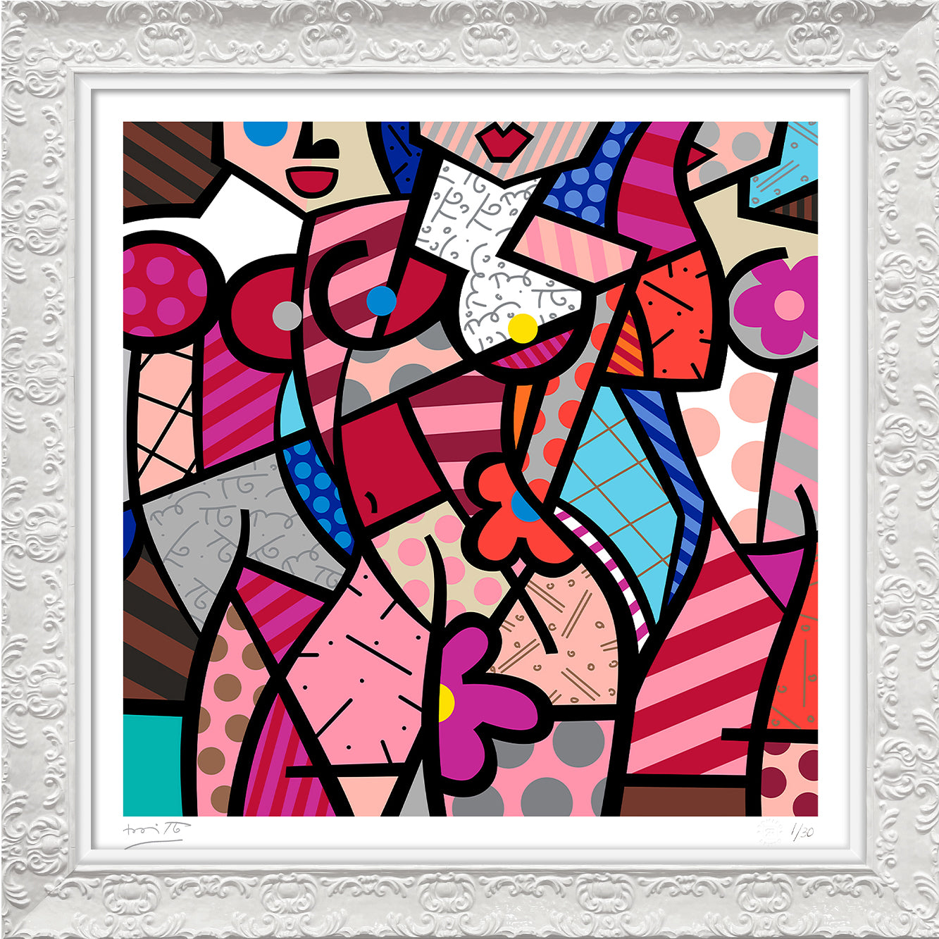 three gracessummer pink serigraph  artistic colorful design collectible