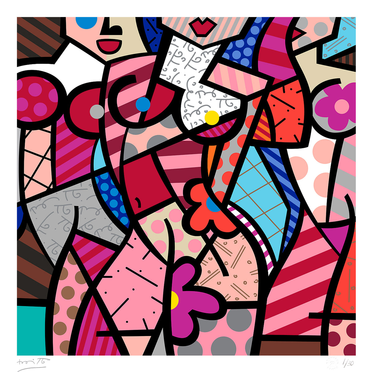 Romero Britto three gracessummer pink serigraph  colorful pop art design