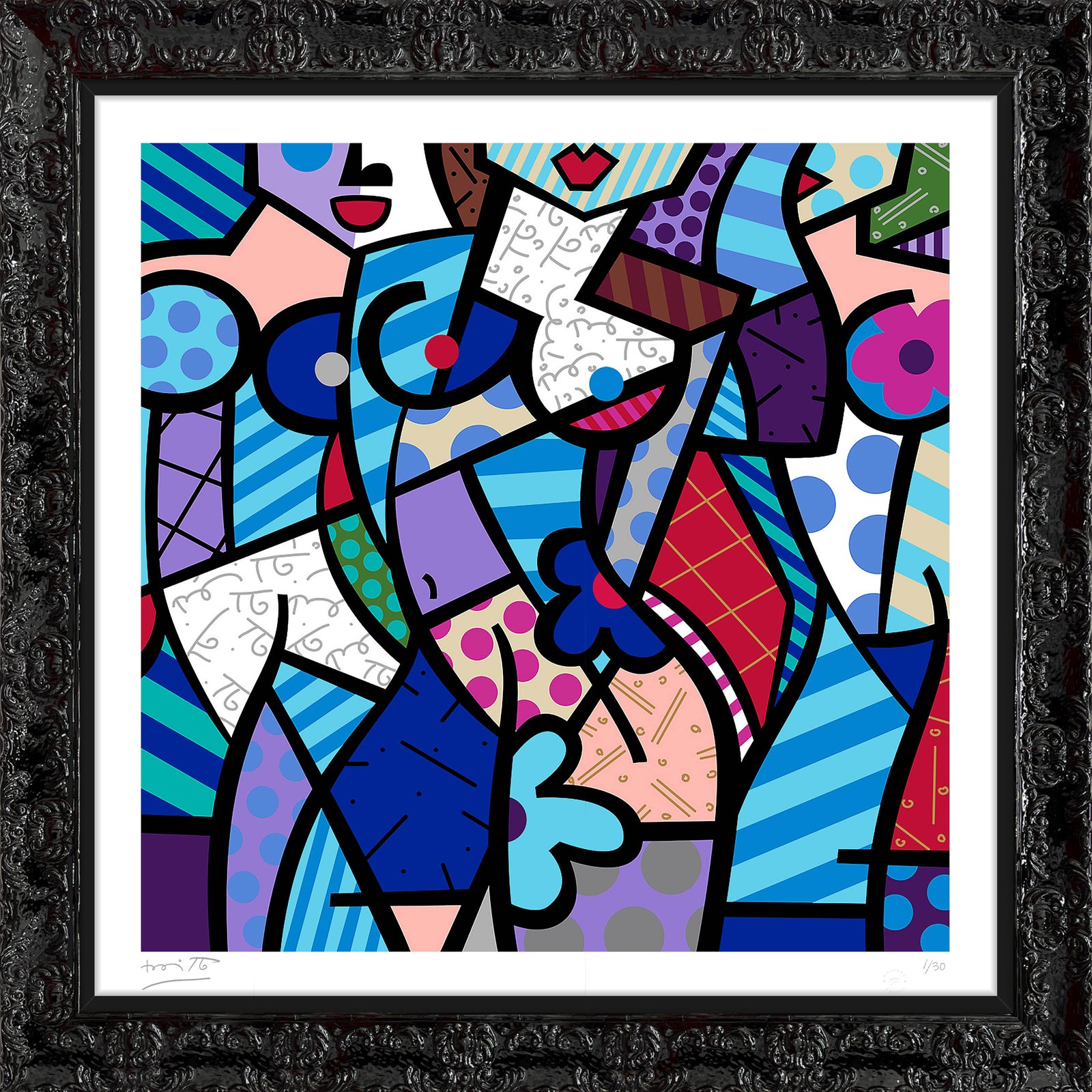 three graceswinter blue serigraph  artistic colorful design collectible