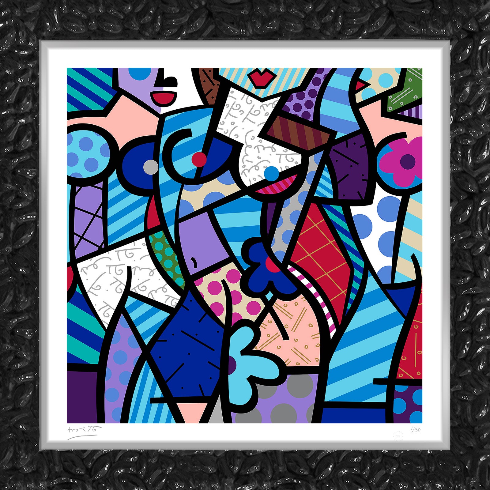Romero Britto three graceswinter blue serigraph  colorful pop art design