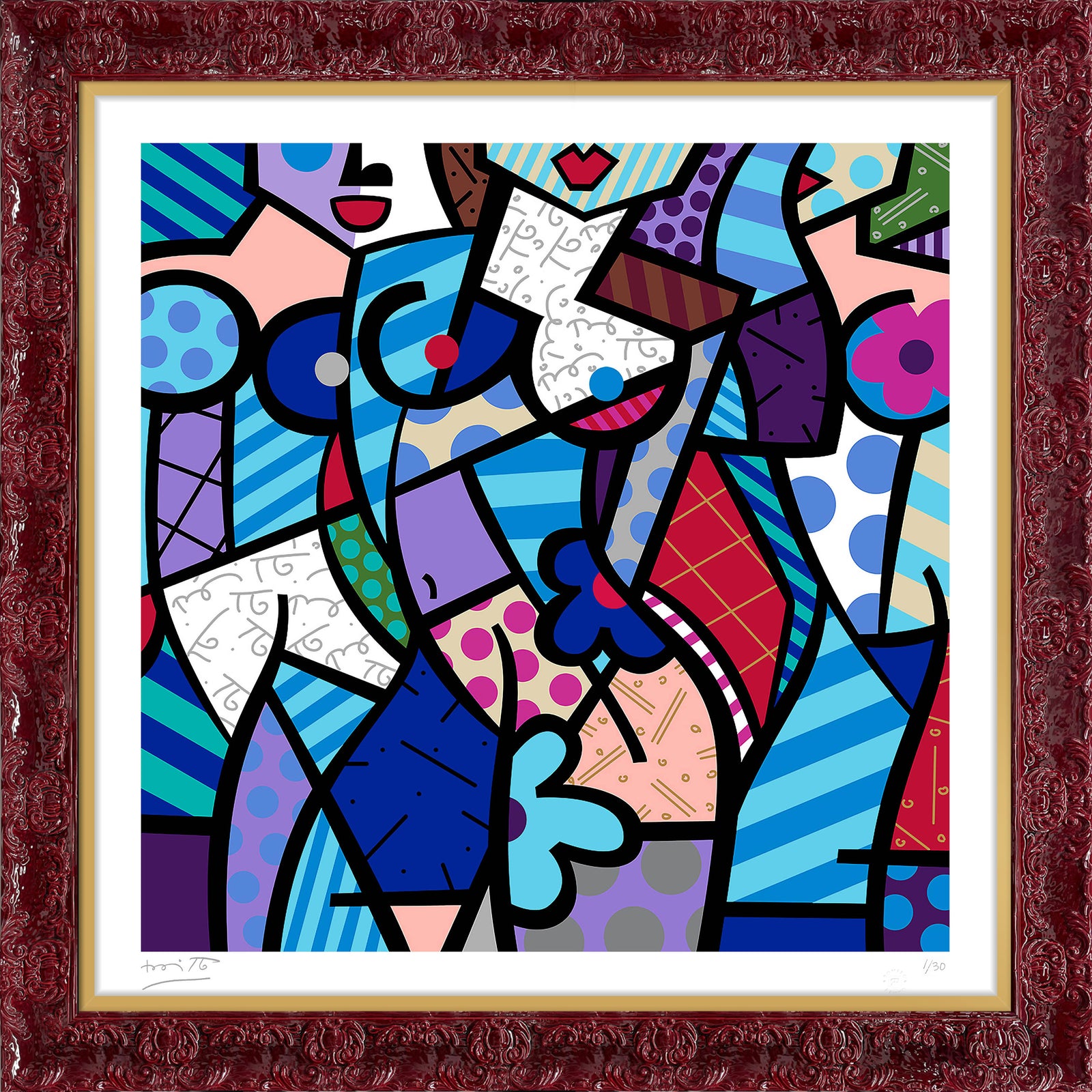 three graceswinter blue serigraph  artistic colorful design collectible
