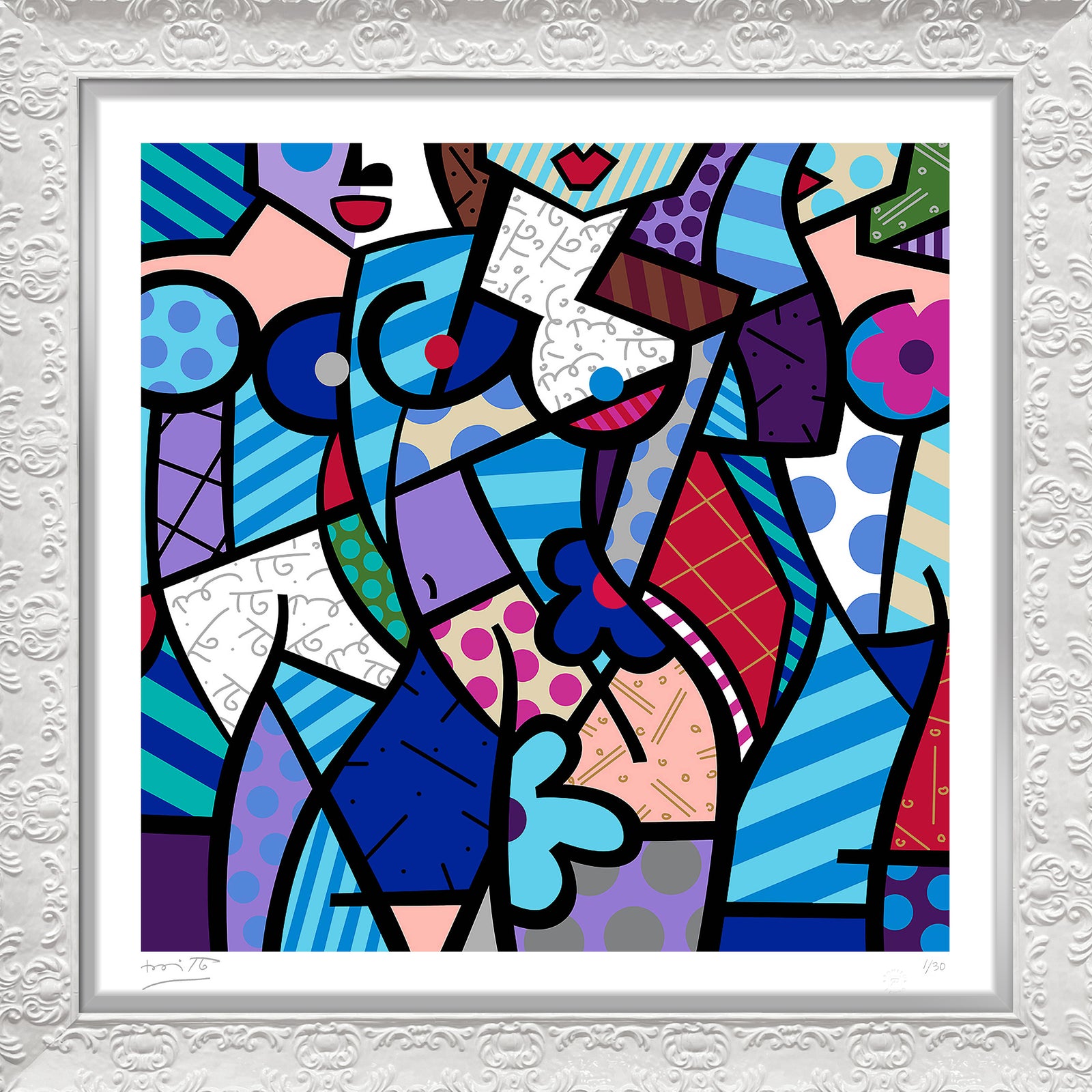 modern pop art three graceswinter blue serigraph  vibrant home decor