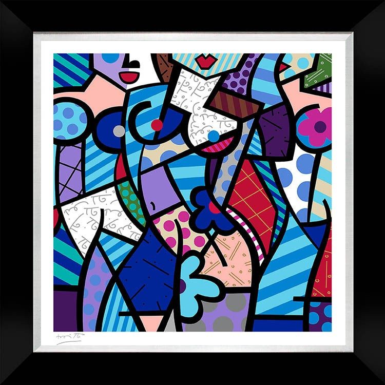 Romero Britto three graceswinter blue serigraph  colorful pop art design