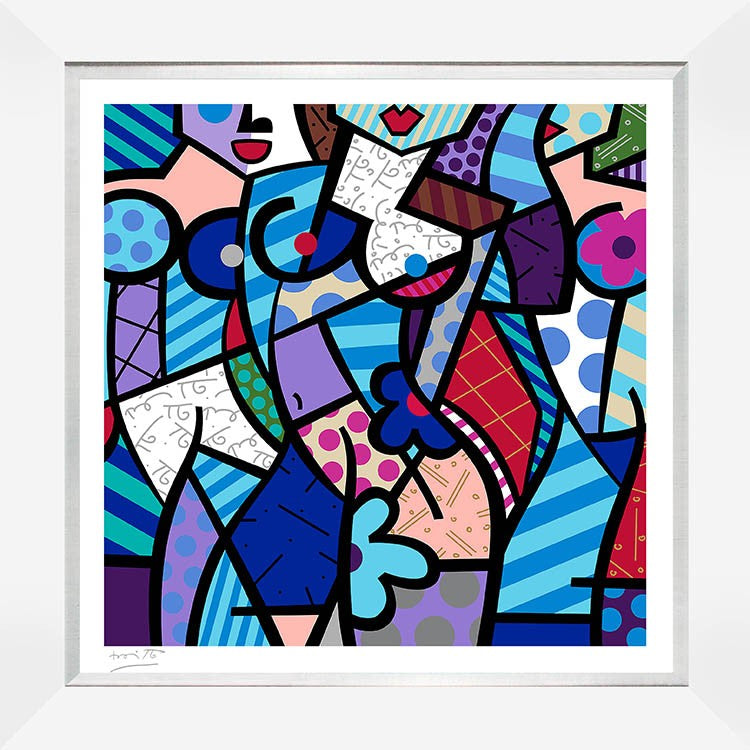 three graceswinter blue serigraph  artistic colorful design collectible