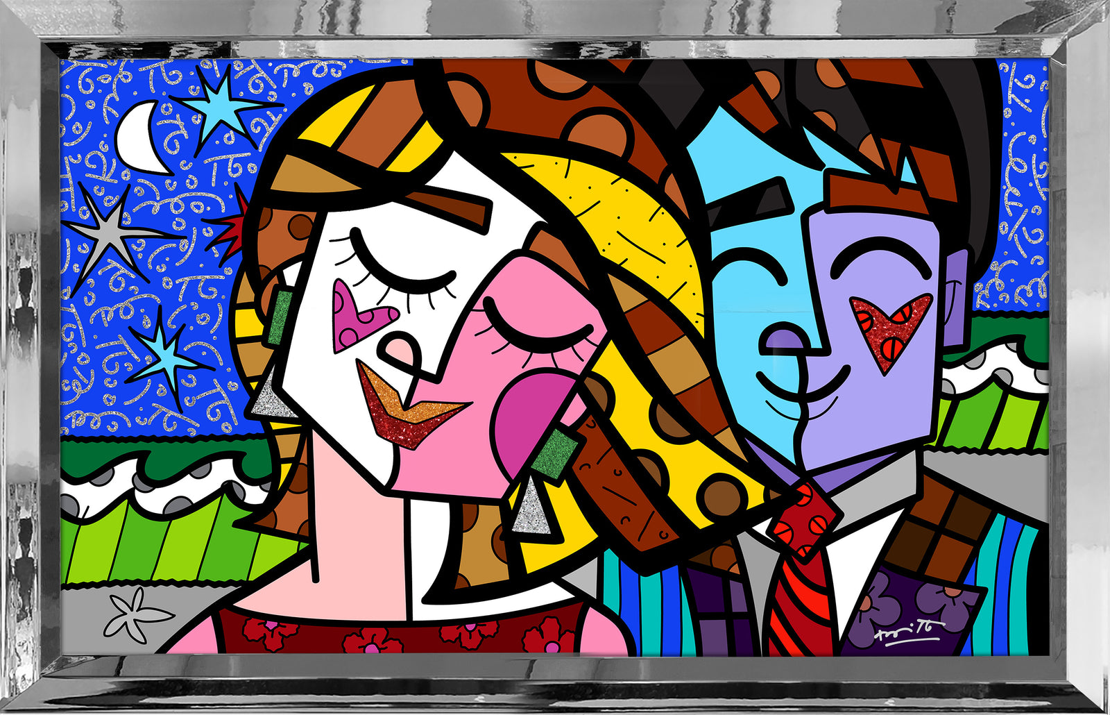 Romero Britto romancismo serigraph  contemporary pop art piece