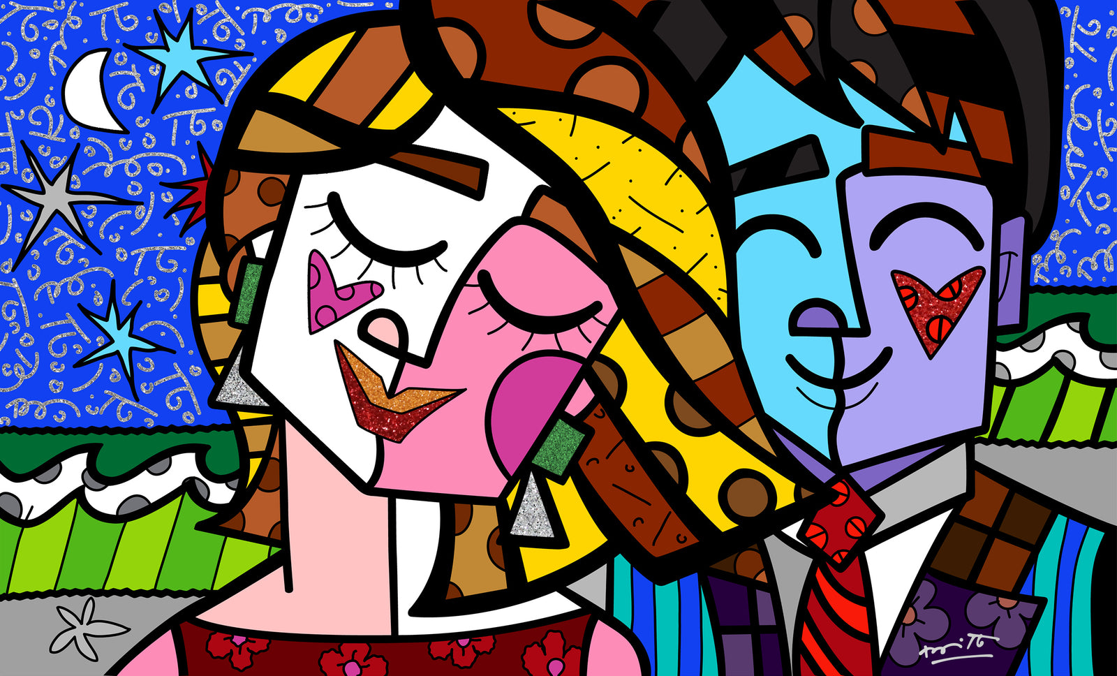 Romero Britto romancismo serigraph  colorful pop art design
