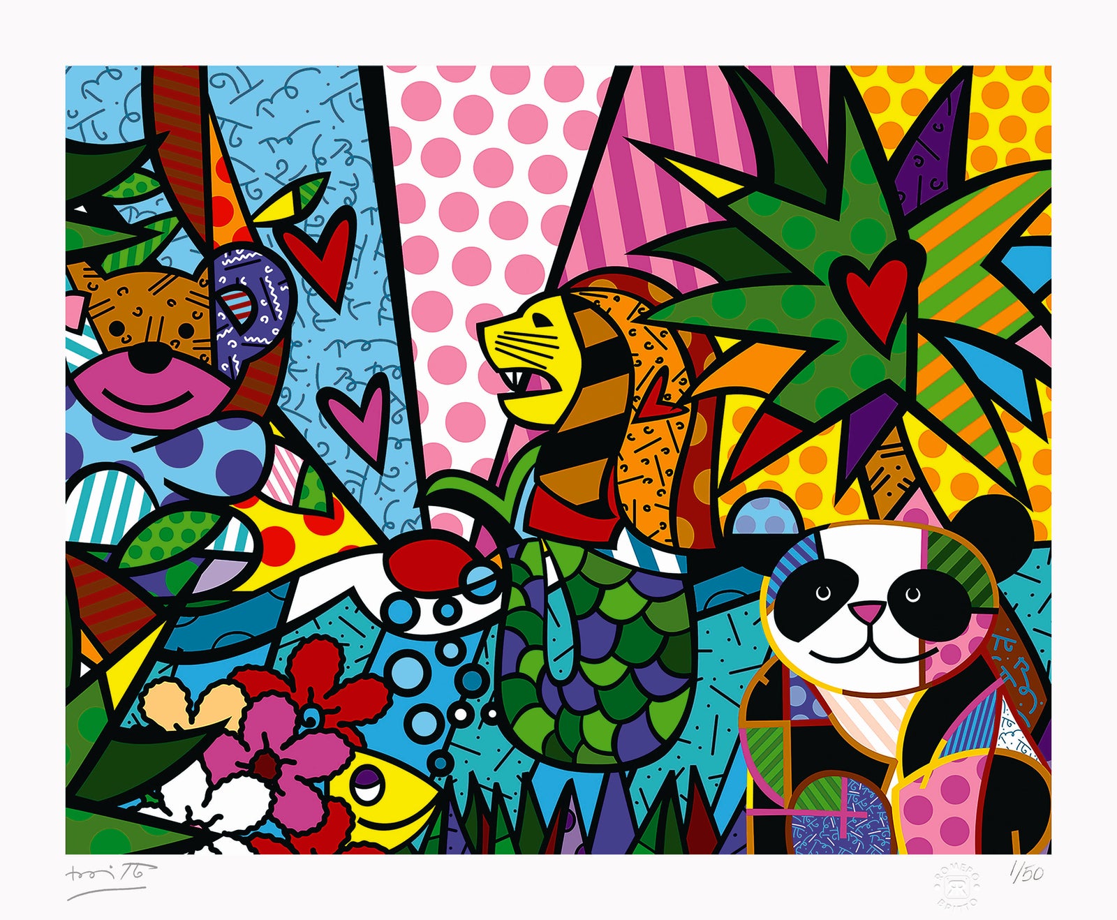 Romero Britto asia pacific ii serigraph  colorful pop art design