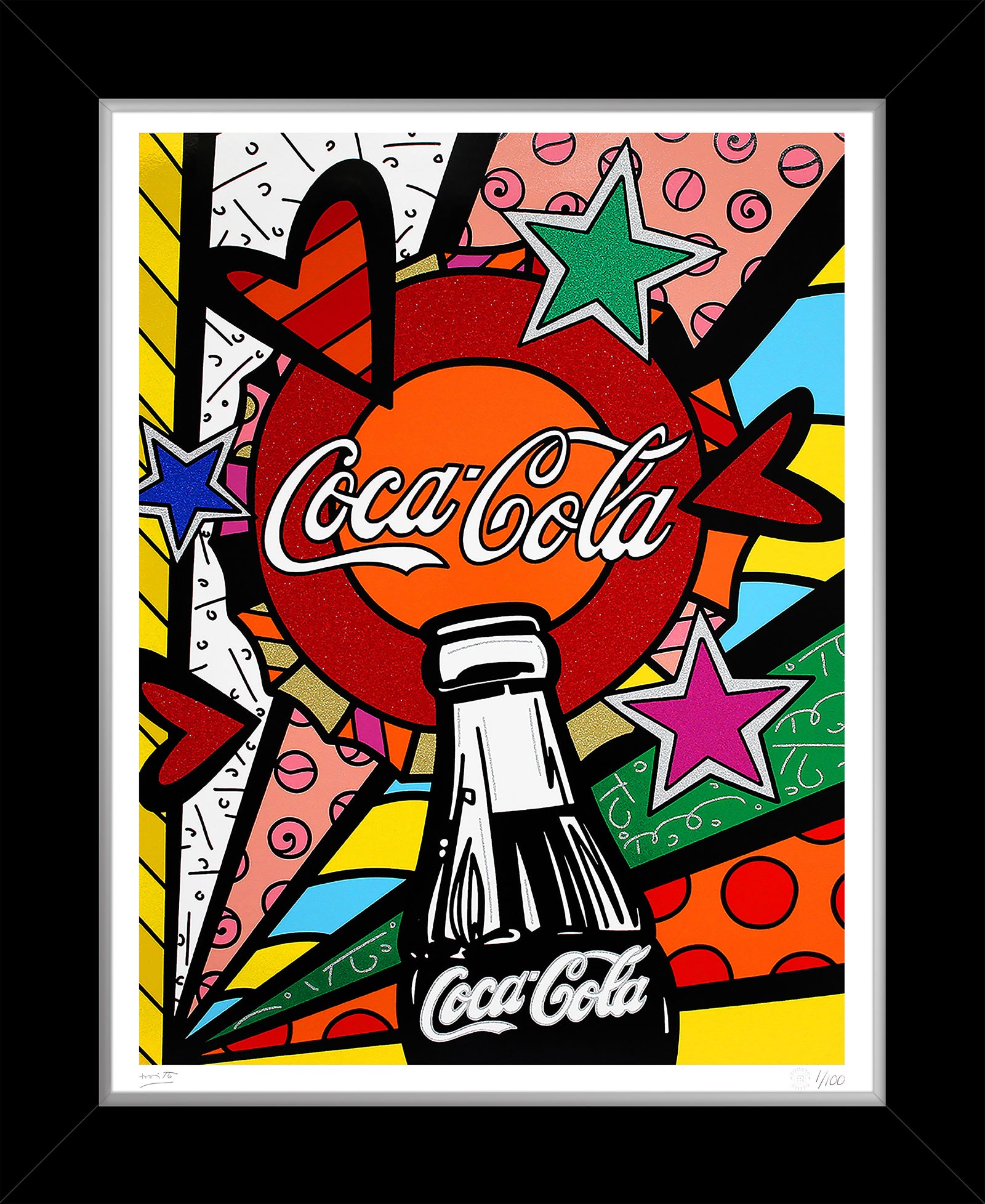 Romero Britto cocacola sunshine serigraph  contemporary pop art piece