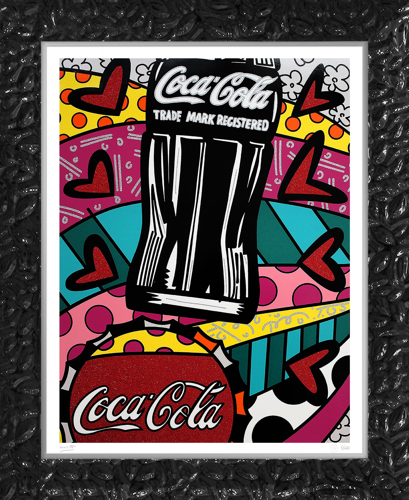 Romero Britto cocacola celebration serigraph  contemporary pop art piece