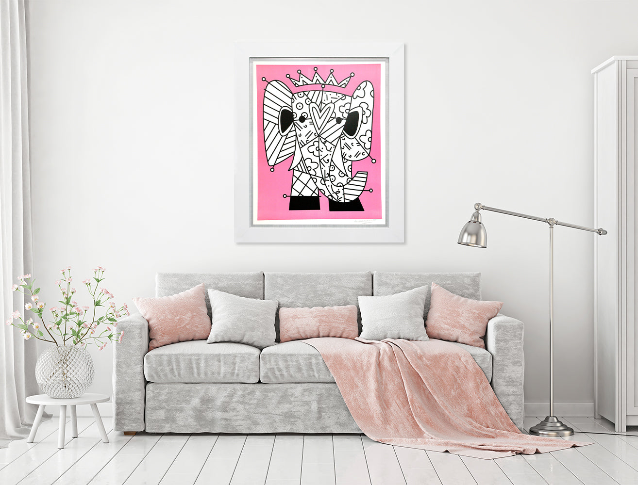 pink elephant lithograph  artistic colorful design collectible