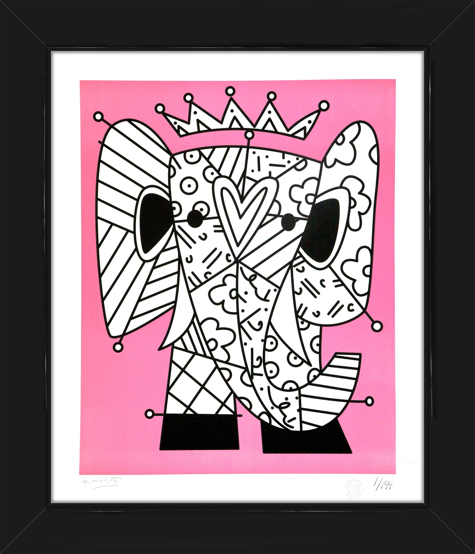 Romero Britto pink elephant lithograph  contemporary pop art piece