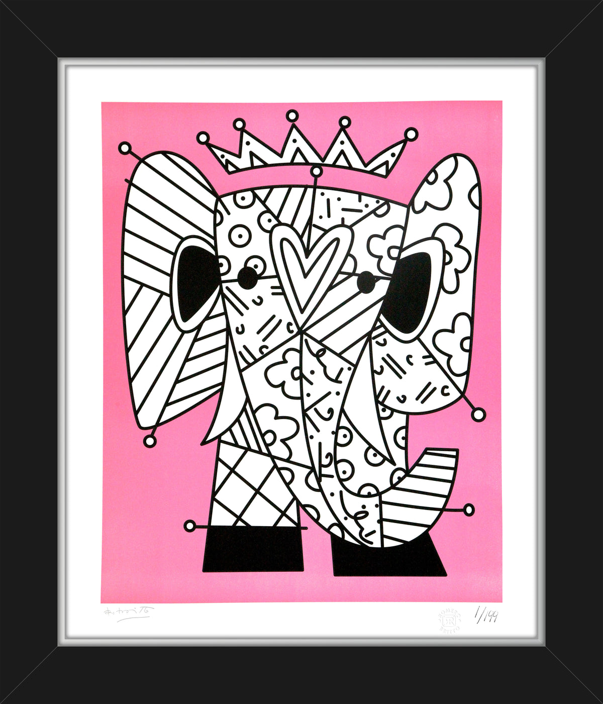 Romero Britto pink elephant lithograph  colorful pop art design