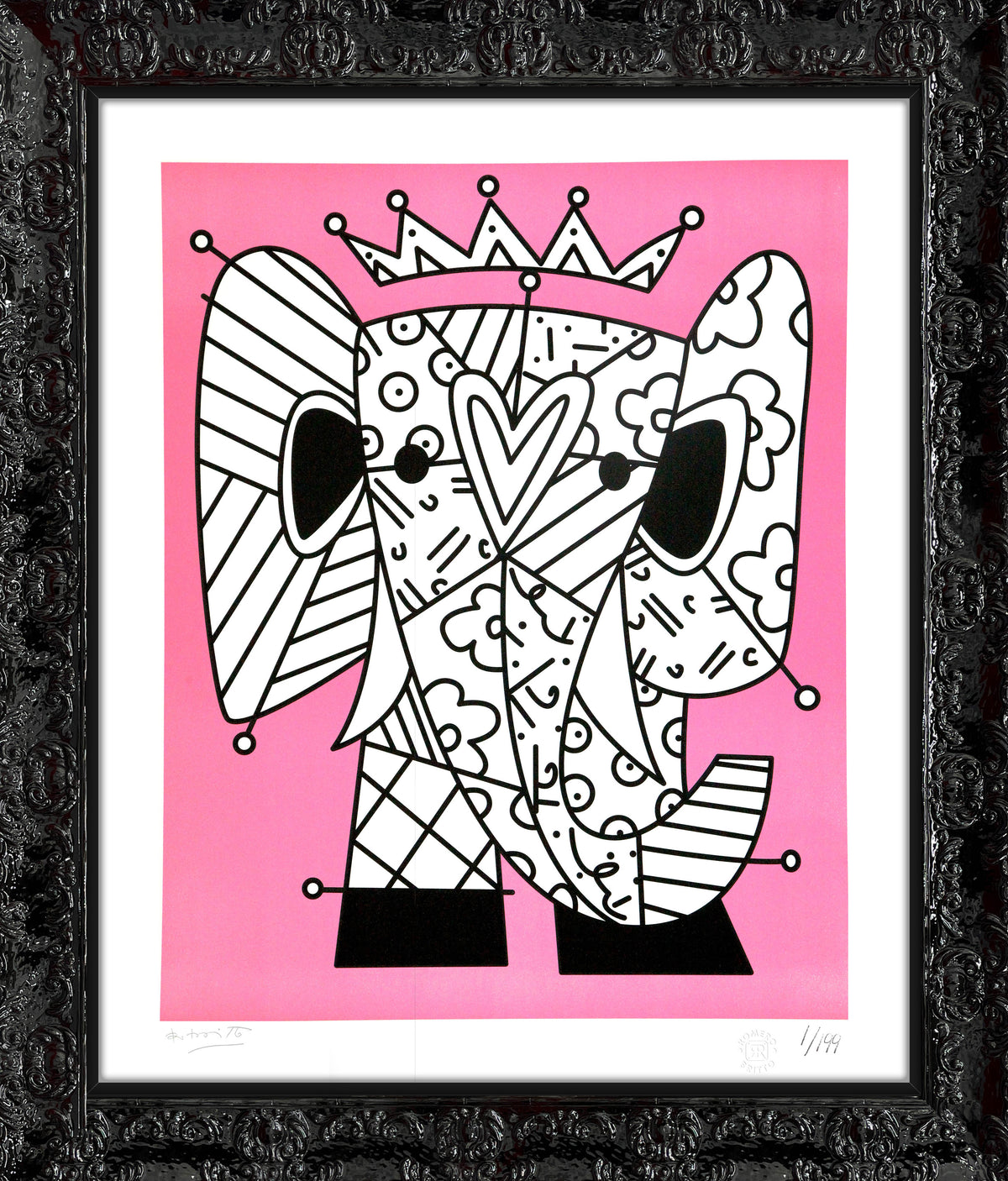 pink elephant lithograph  colorful decorative collectible gift idea