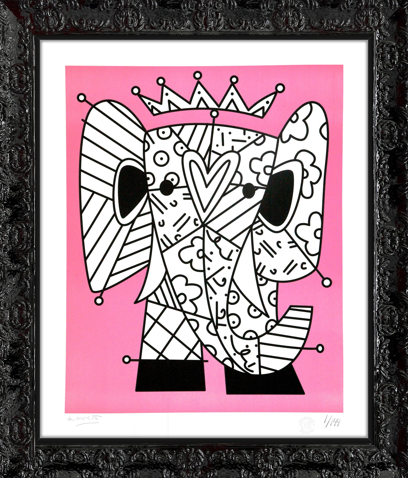 pink elephant lithograph  colorful decorative collectible gift idea