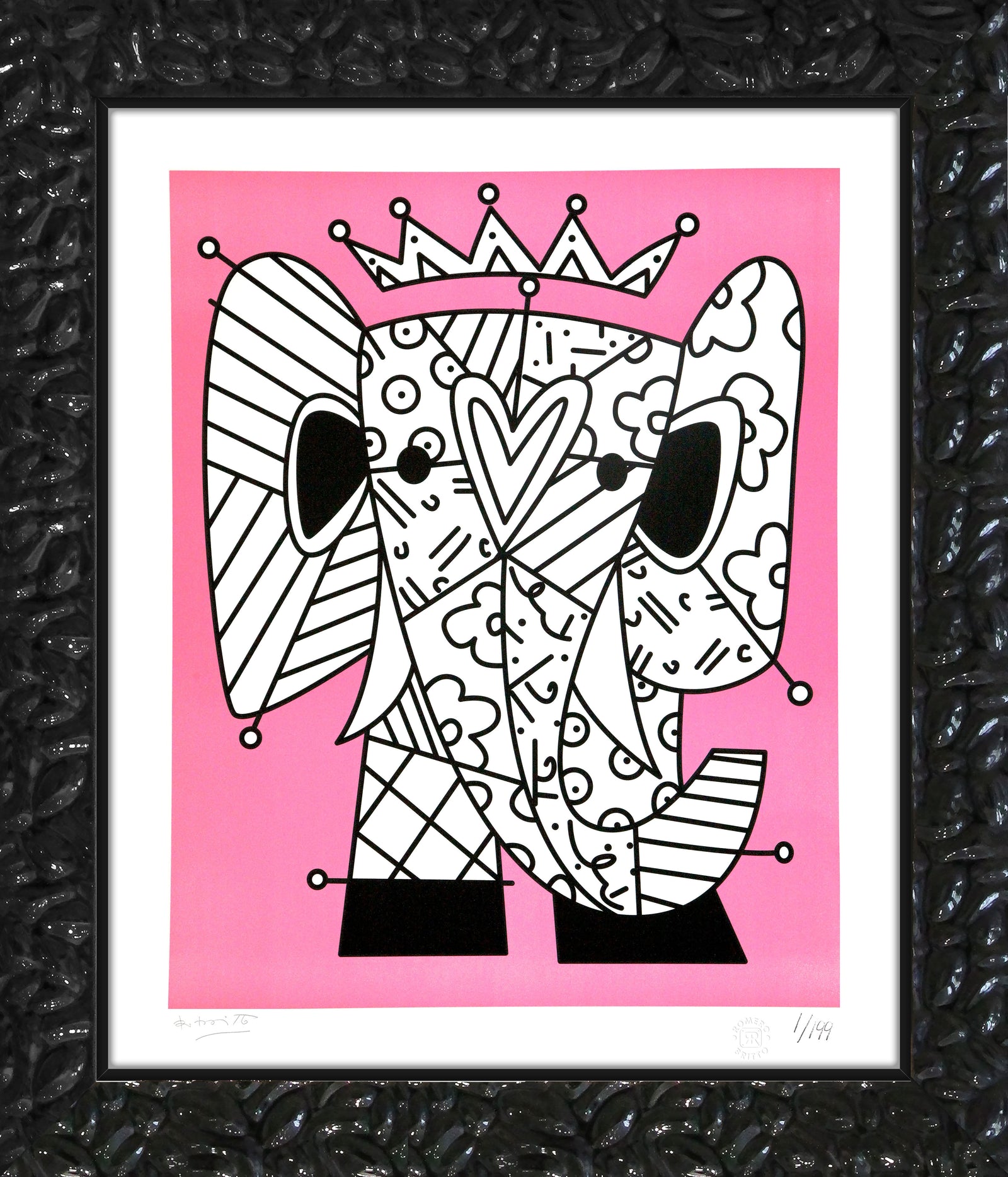 pink elephant lithograph  artistic colorful design collectible