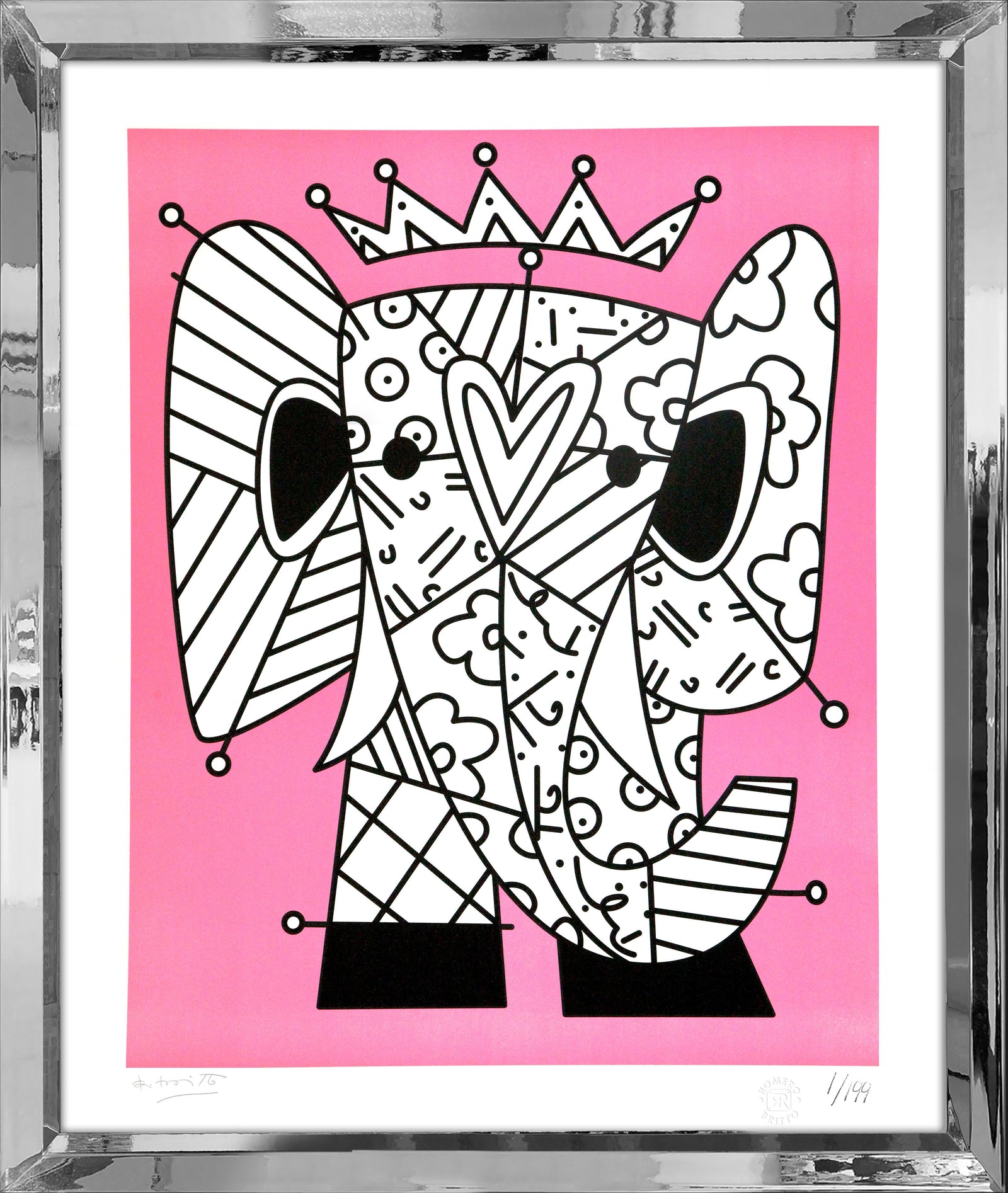 Romero Britto pink elephant lithograph  colorful pop art design