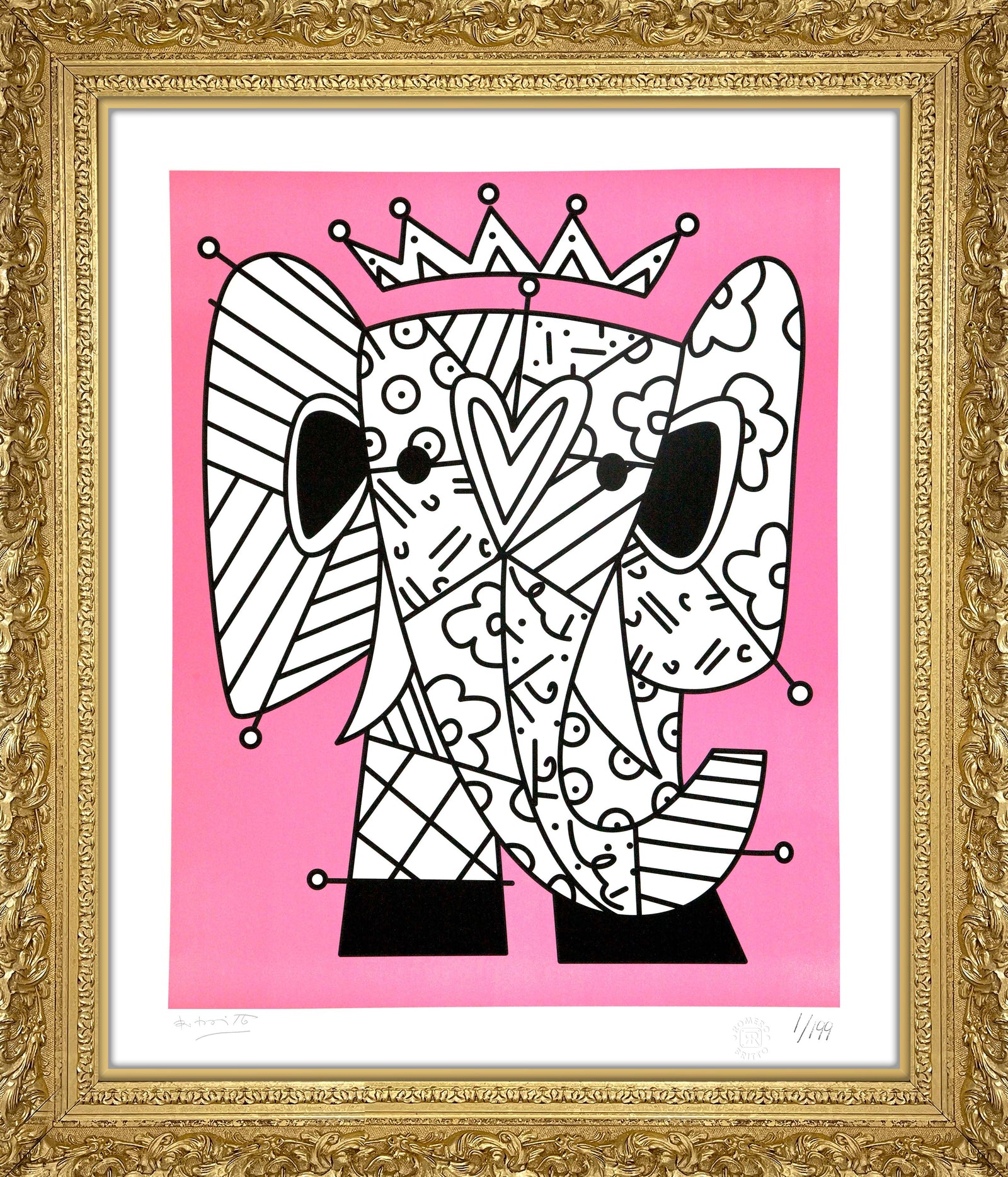 pink elephant lithograph  colorful decorative collectible gift idea