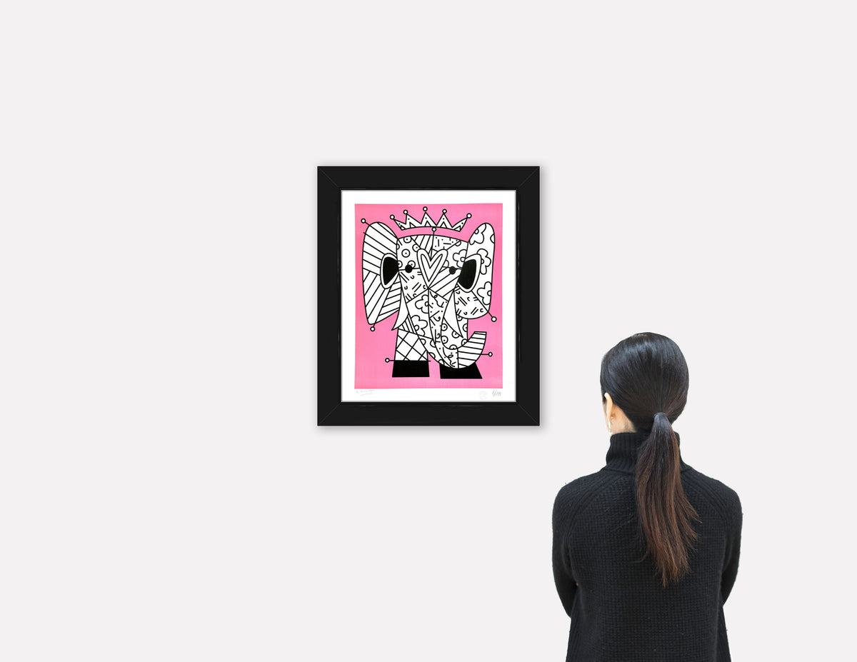 pink elephant lithograph  colorful decorative collectible gift idea
