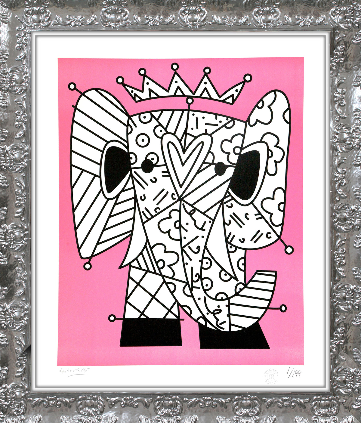 modern pop art pink elephant lithograph  vibrant home decor