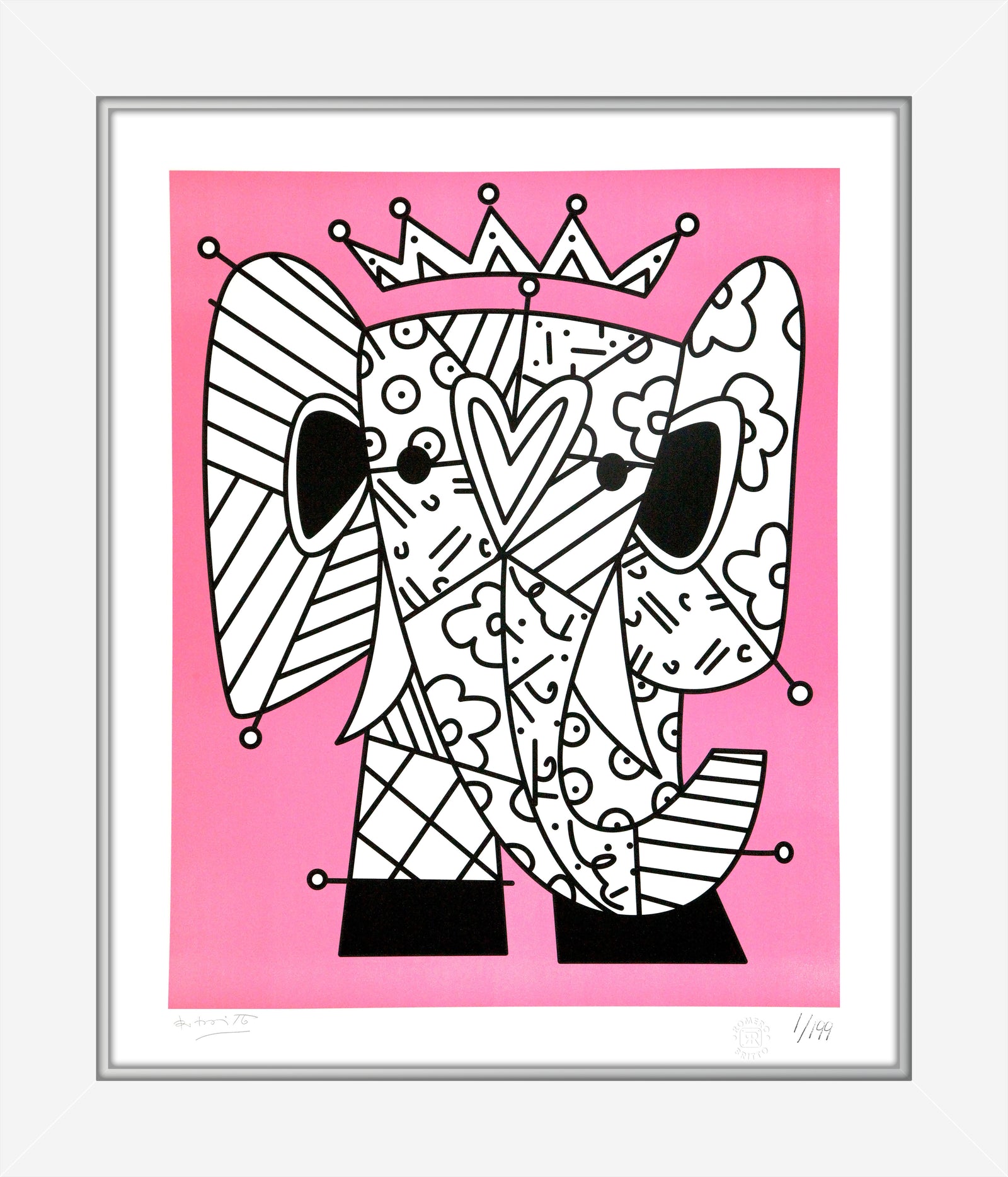 pink elephant lithograph  artistic colorful design collectible