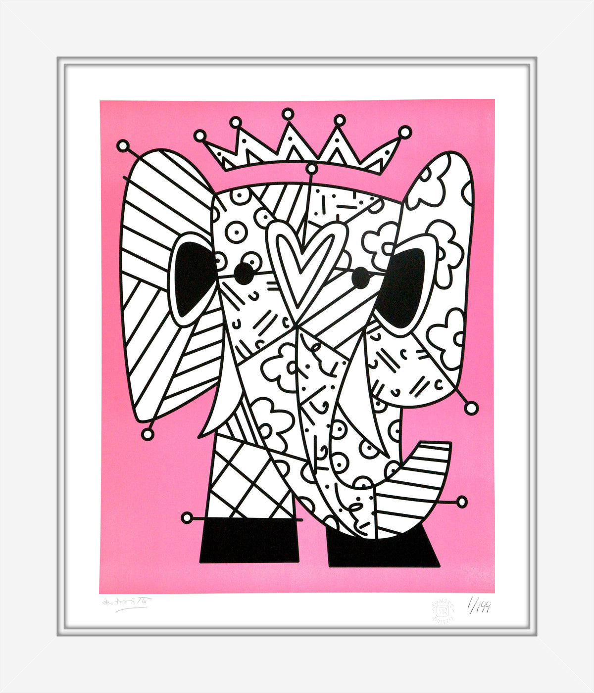 Romero Britto pink elephant lithograph  contemporary pop art piece