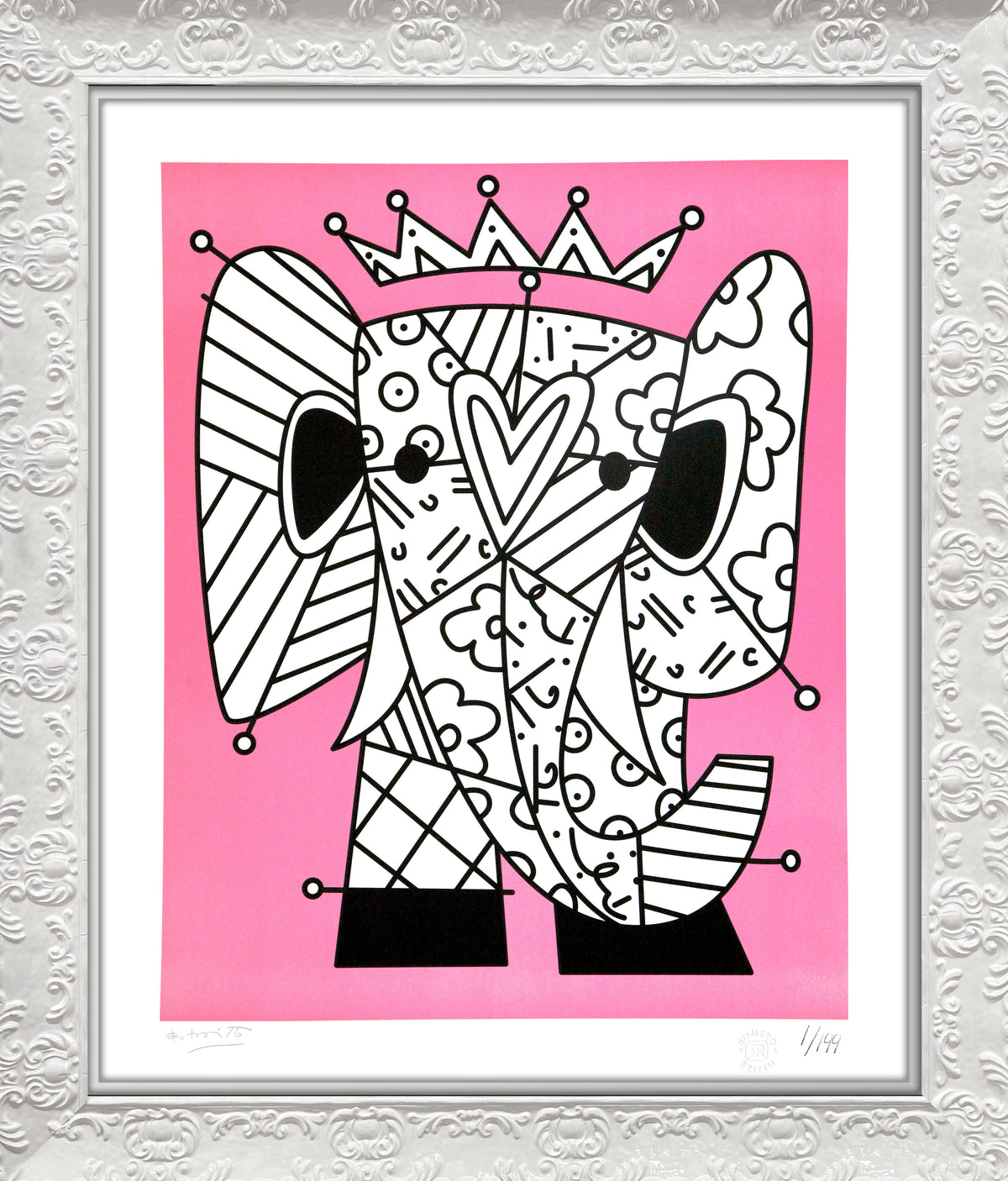 Romero Britto pink elephant lithograph  colorful pop art design