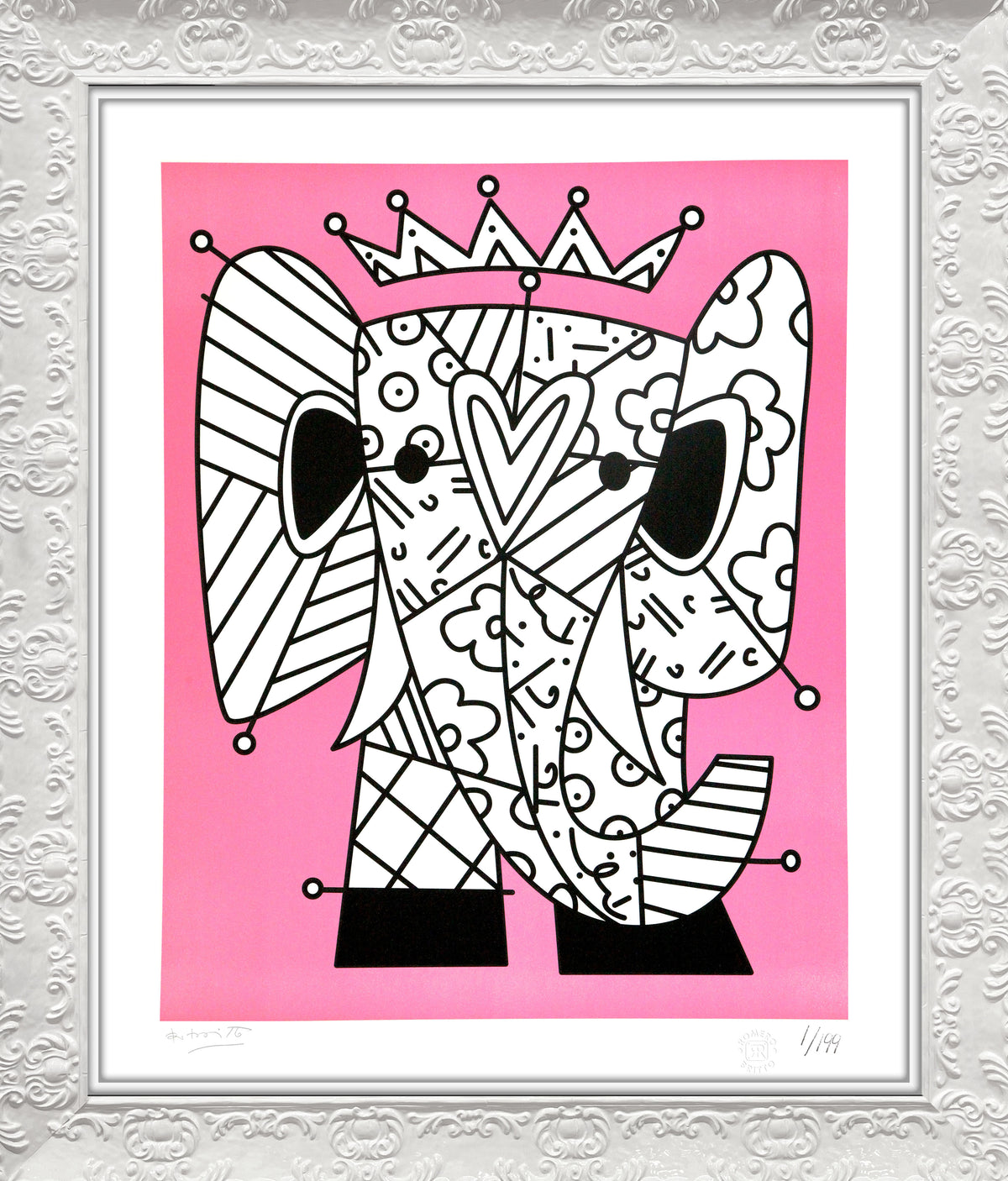 pink elephant lithograph  colorful decorative collectible gift idea