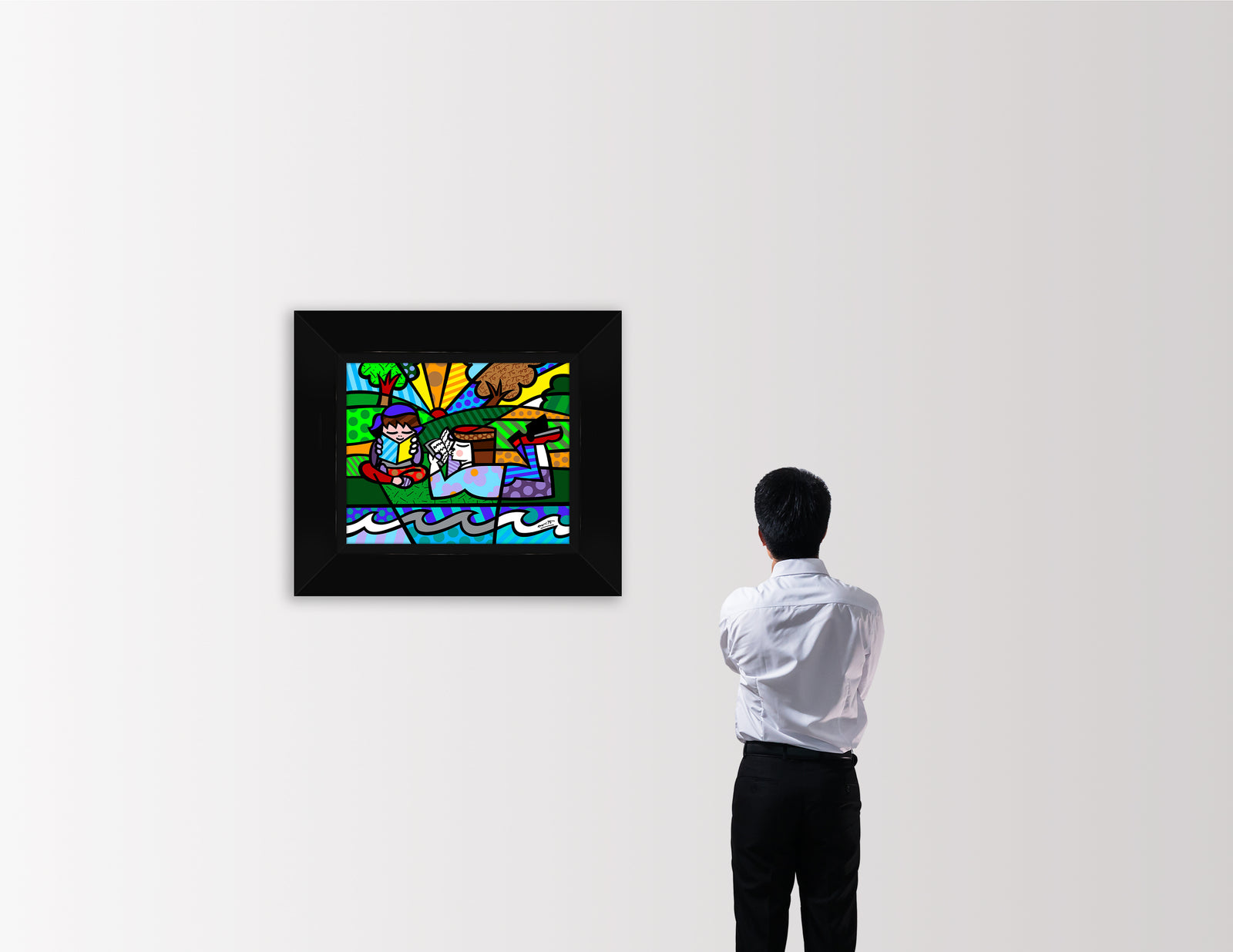Romero Britto reading in the park limited  colorful pop art design