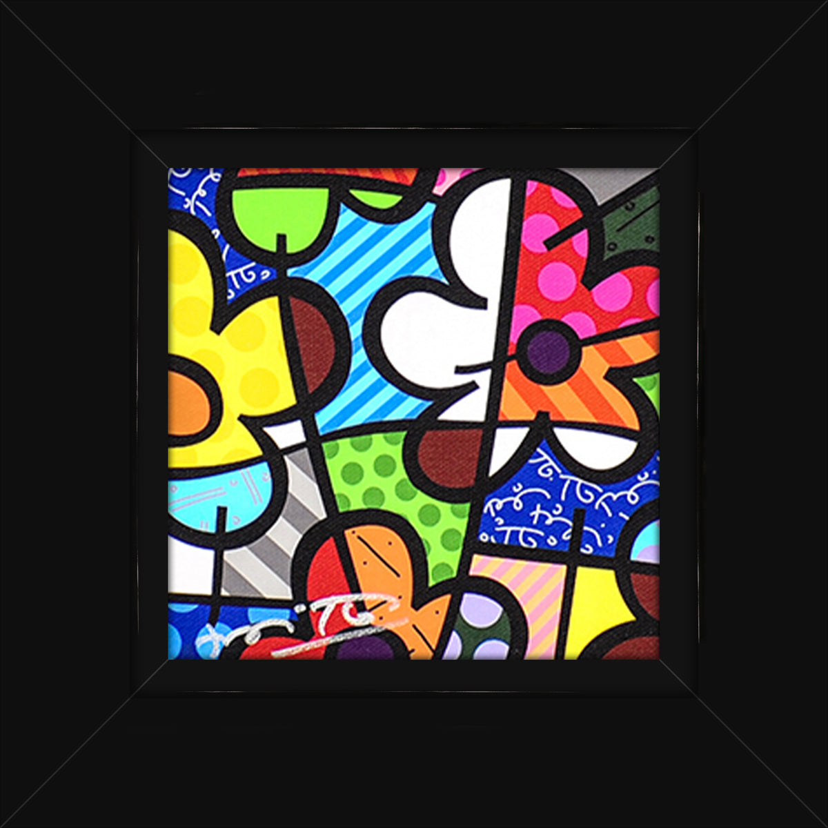 Romero Britto botanical flowers limited edition print  contemporary pop art piece