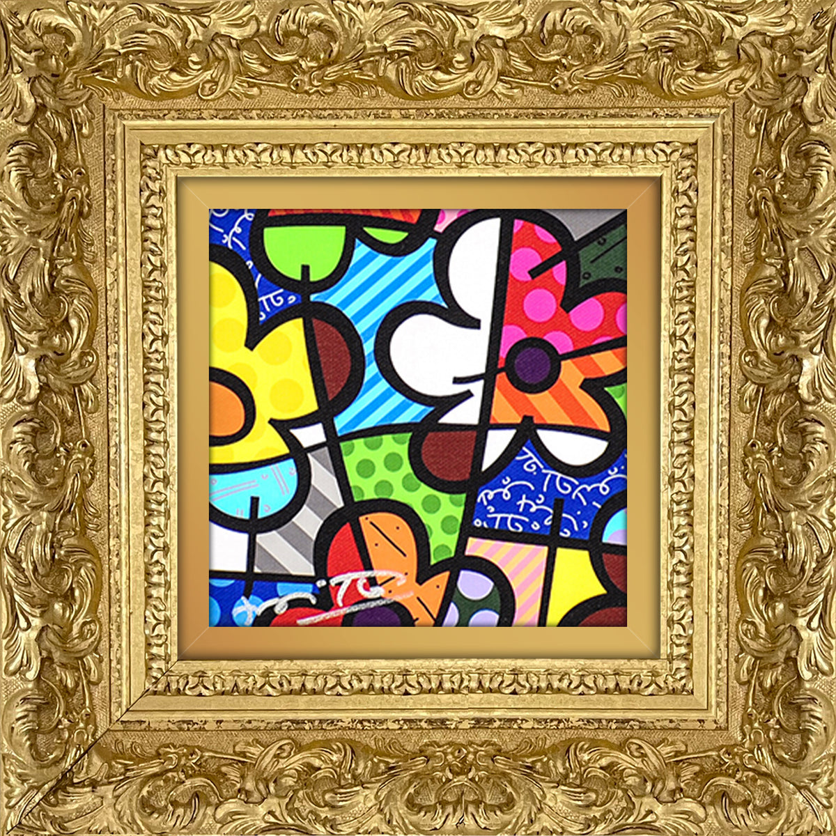 Romero Britto botanical flowers limited edition print  contemporary pop art piece