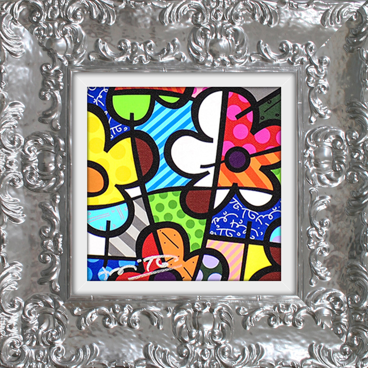 Romero Britto botanical flowers limited edition print  colorful pop art design
