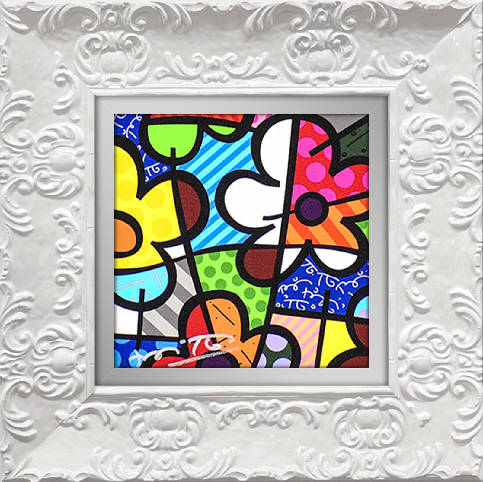 Romero Britto botanical flowers limited edition print  contemporary pop art piece