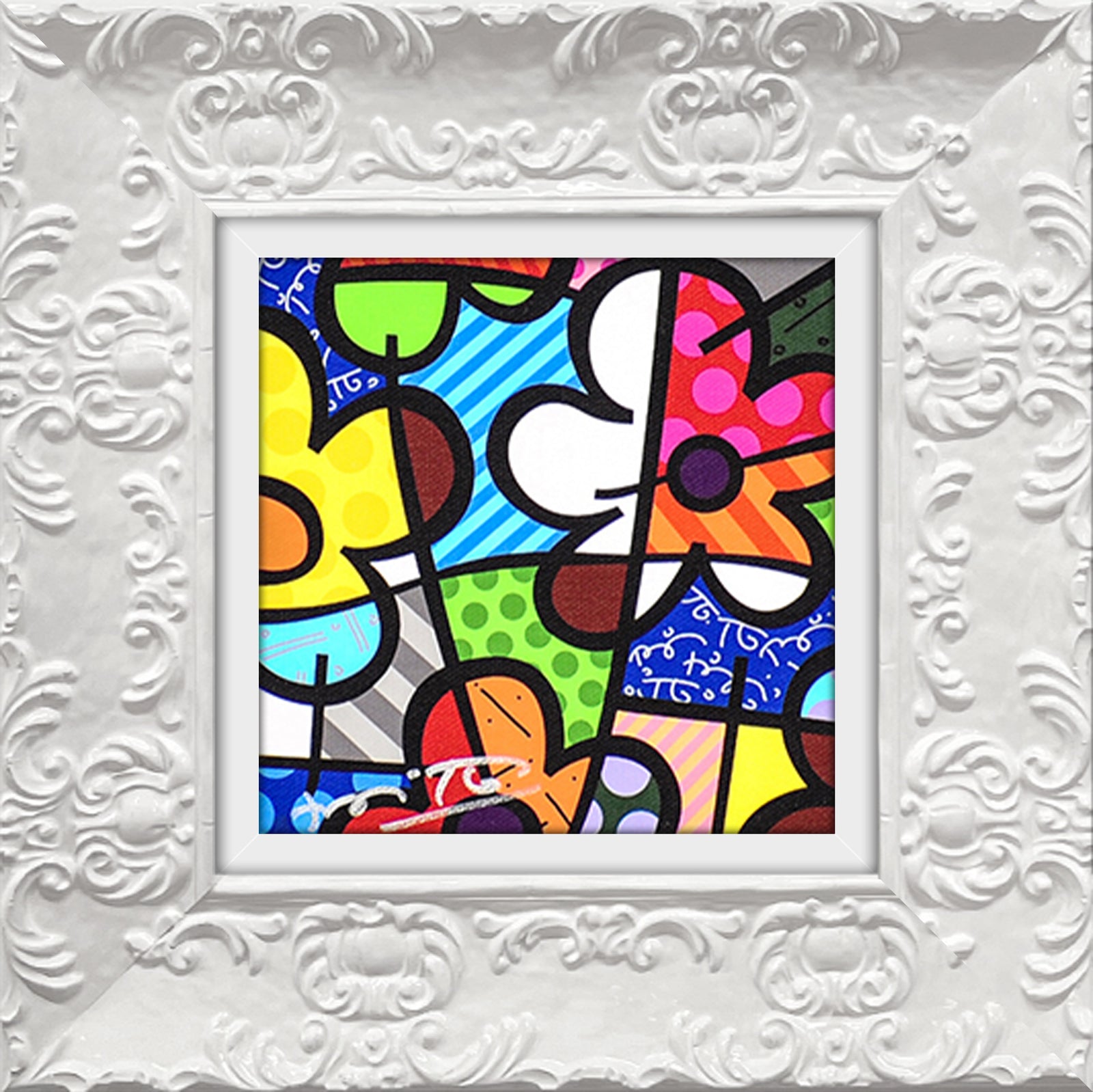 Romero Britto botanical flowers limited edition print  colorful pop art design