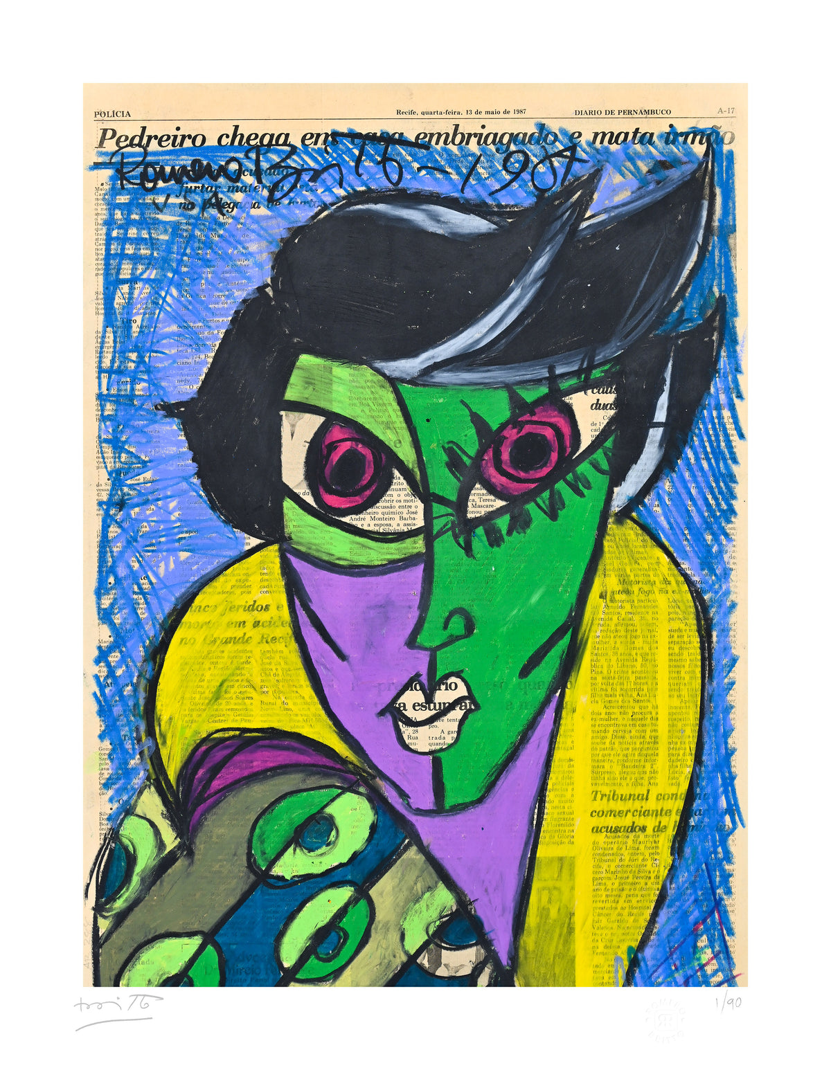 Romero Britto mrs green limited edition print  colorful pop art design