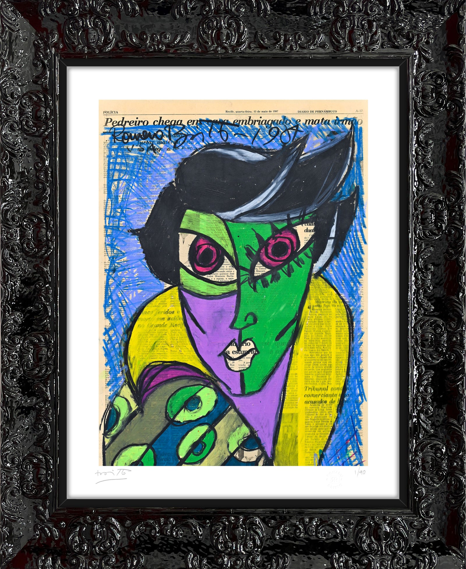 Romero Britto mrs green limited edition print  colorful pop art design