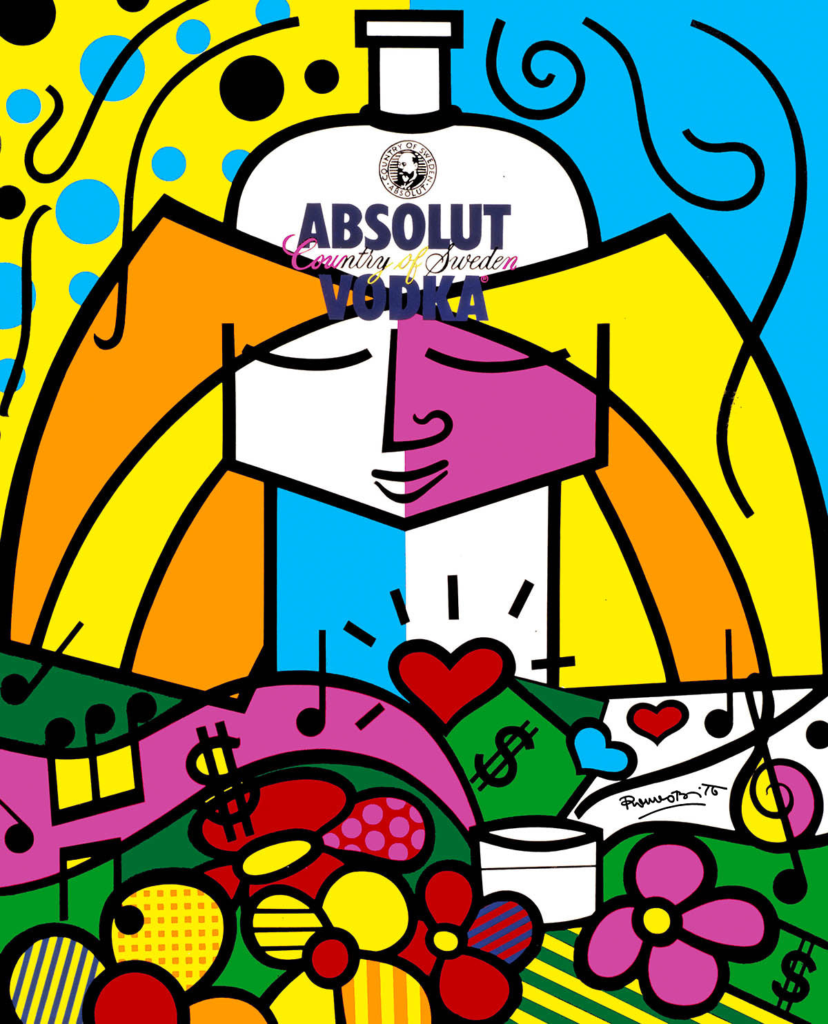 Romero Britto absolut ii open edition print  colorful pop art design