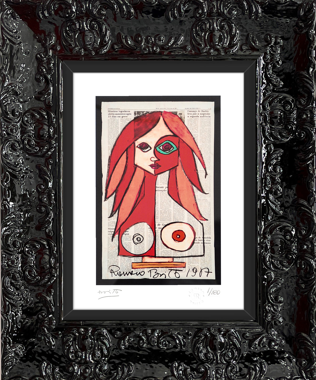 Romero Britto red limited edition print  contemporary pop art piece