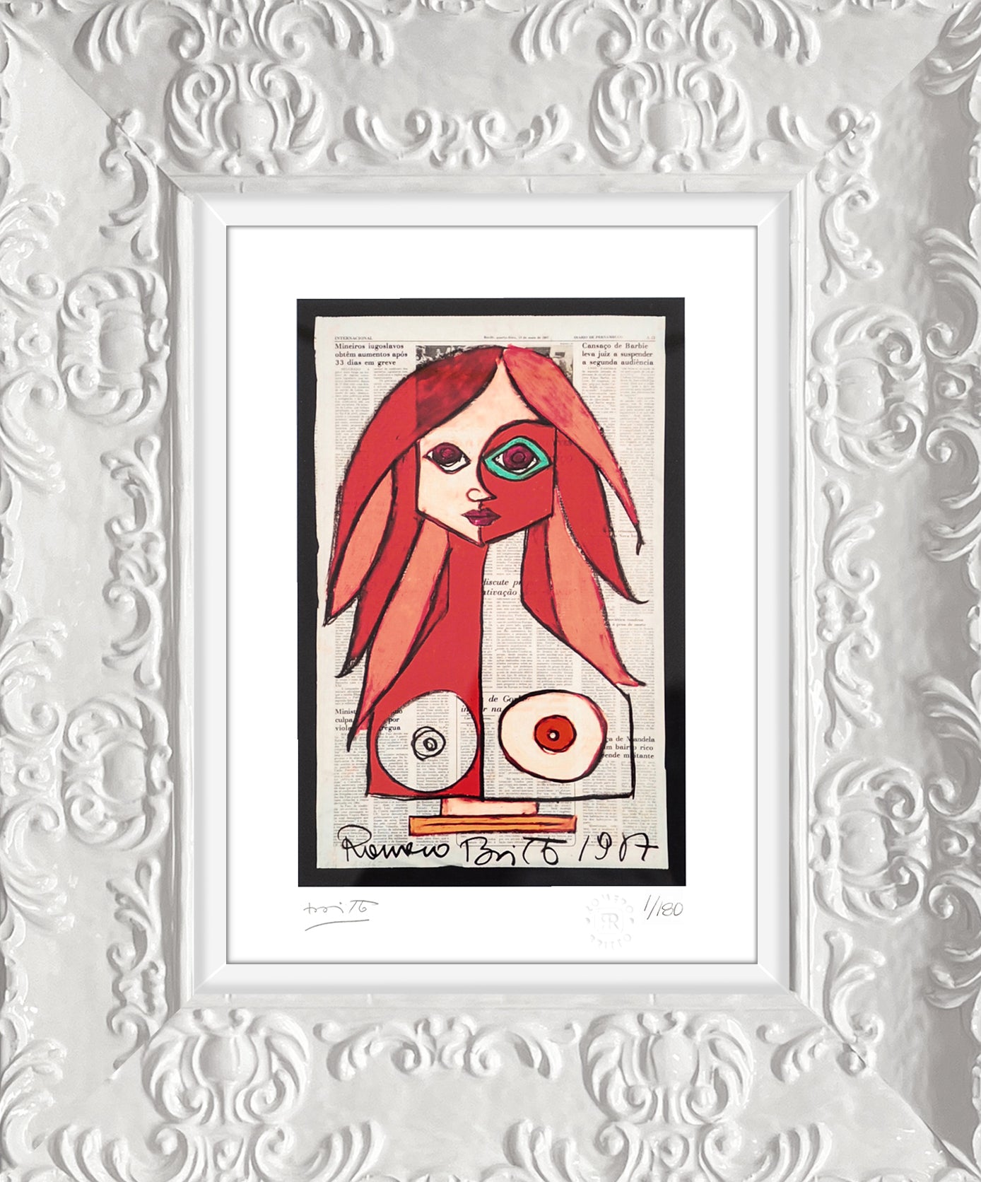 Romero Britto red limited edition print  contemporary pop art piece