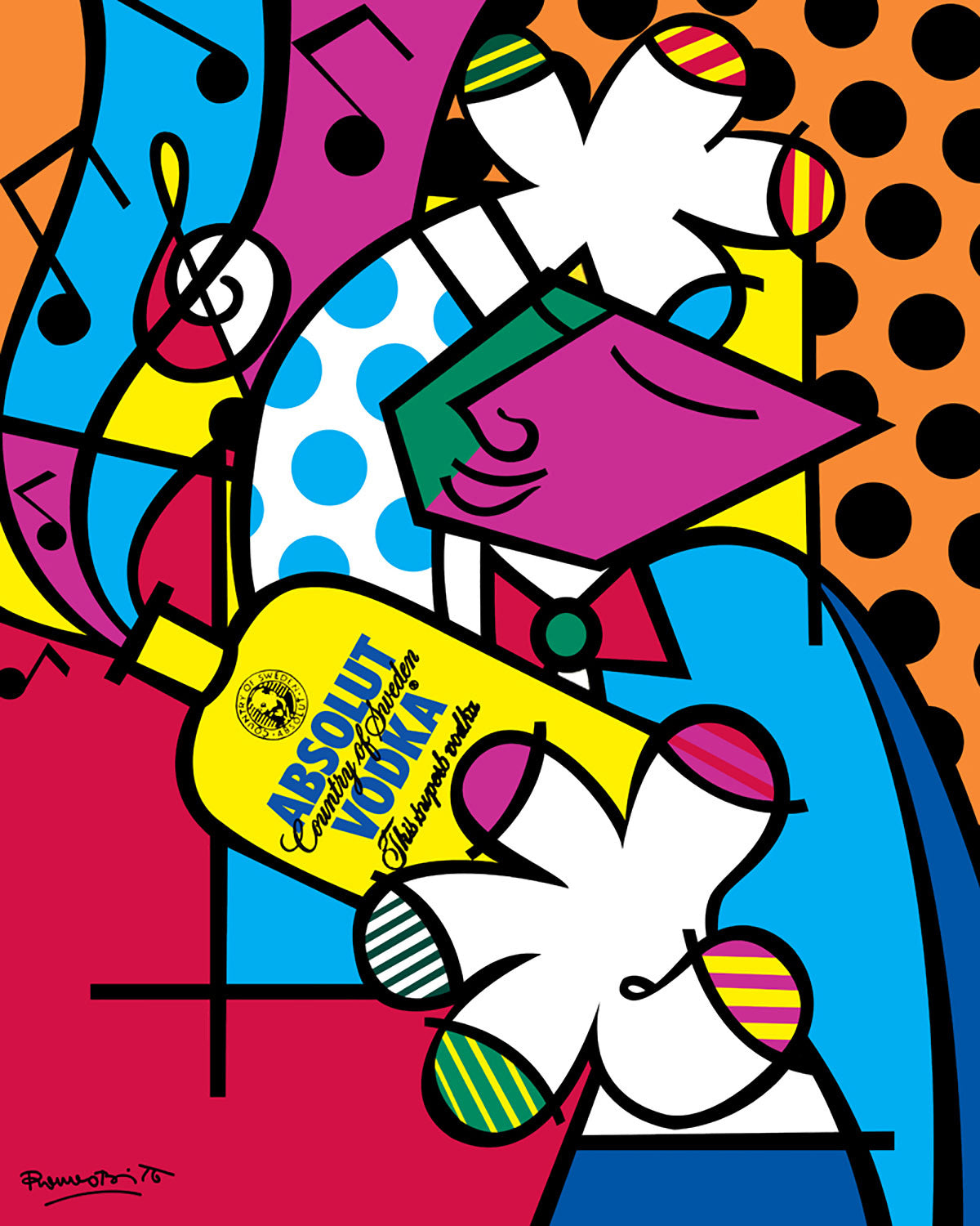 Romero Britto absolut iii open edition print  colorful pop art design