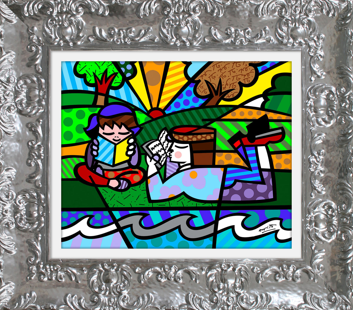 Romero Britto reading in the park limited  colorful pop art design