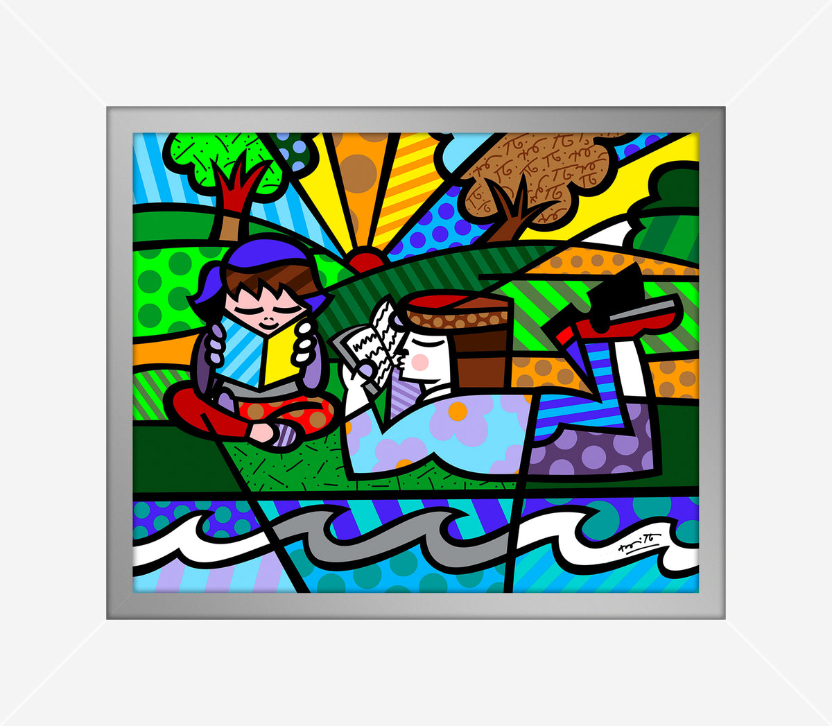 Romero Britto reading in the park limited  colorful pop art design
