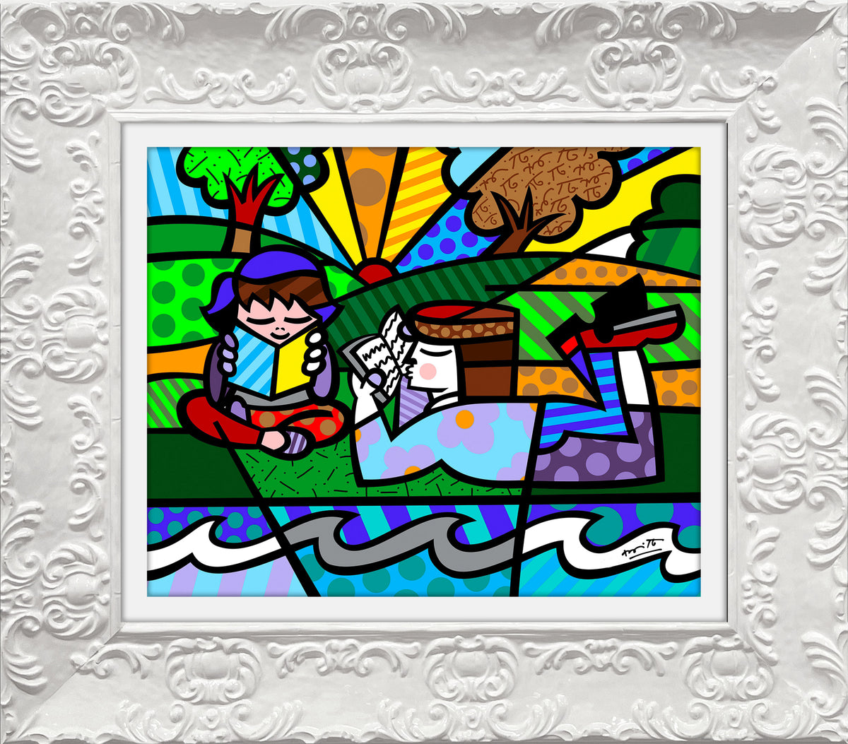 Romero Britto reading in the park limited  colorful pop art design
