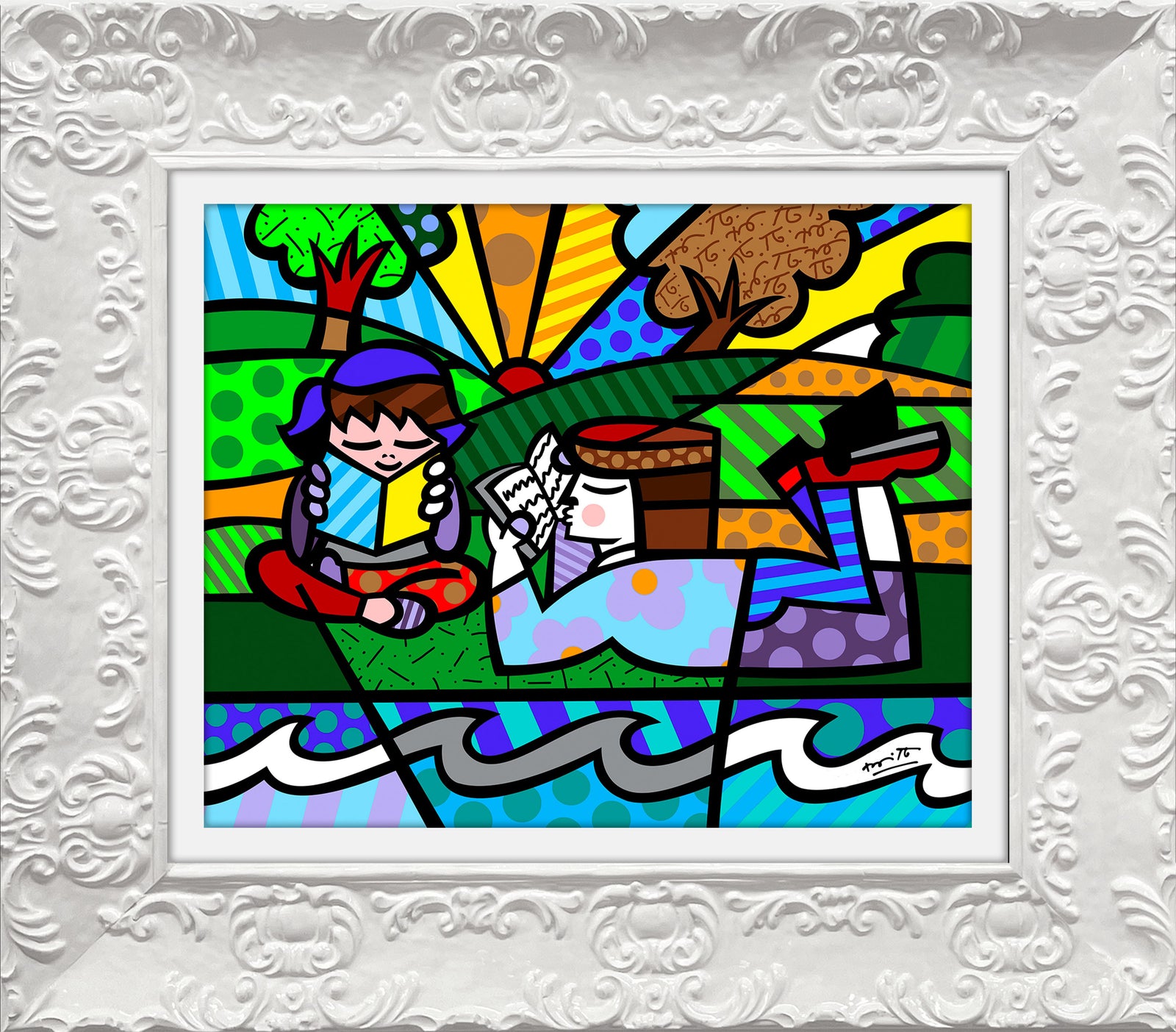 Romero Britto reading in the park limited  colorful pop art design