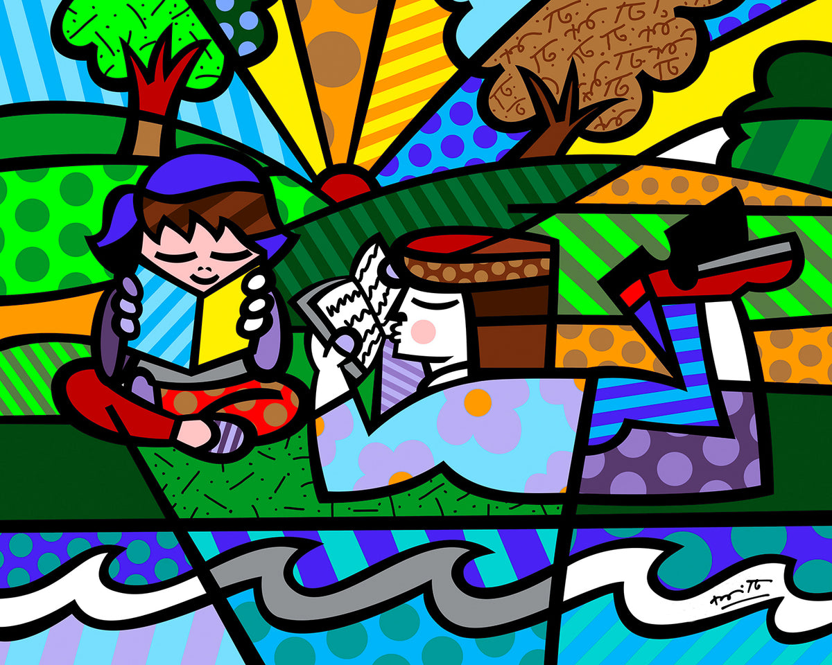 Romero Britto reading in the park limited  colorful pop art design