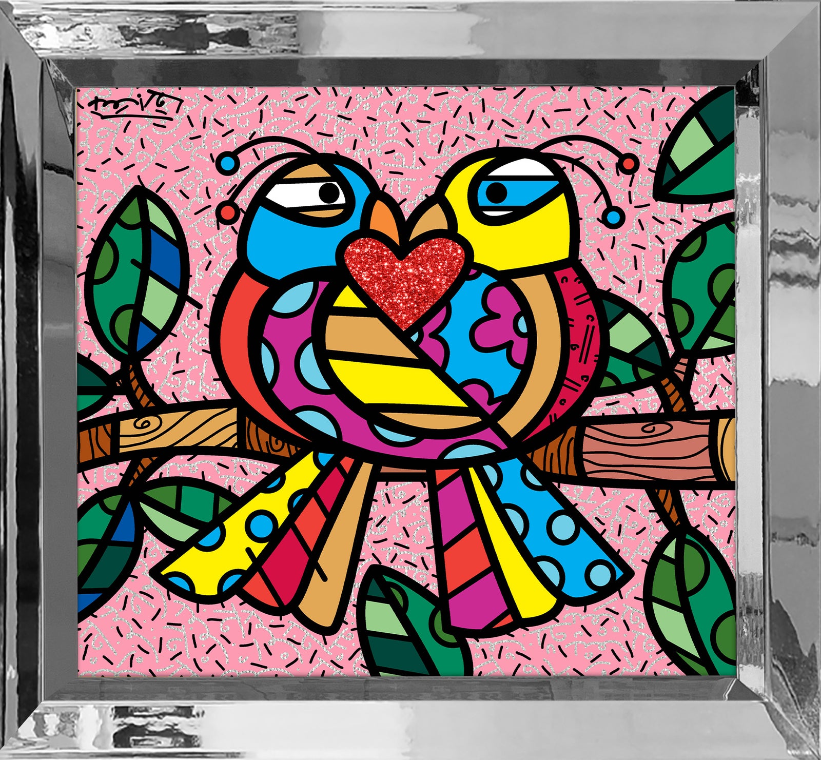 love birds pink limited edition  artistic colorful design collectible