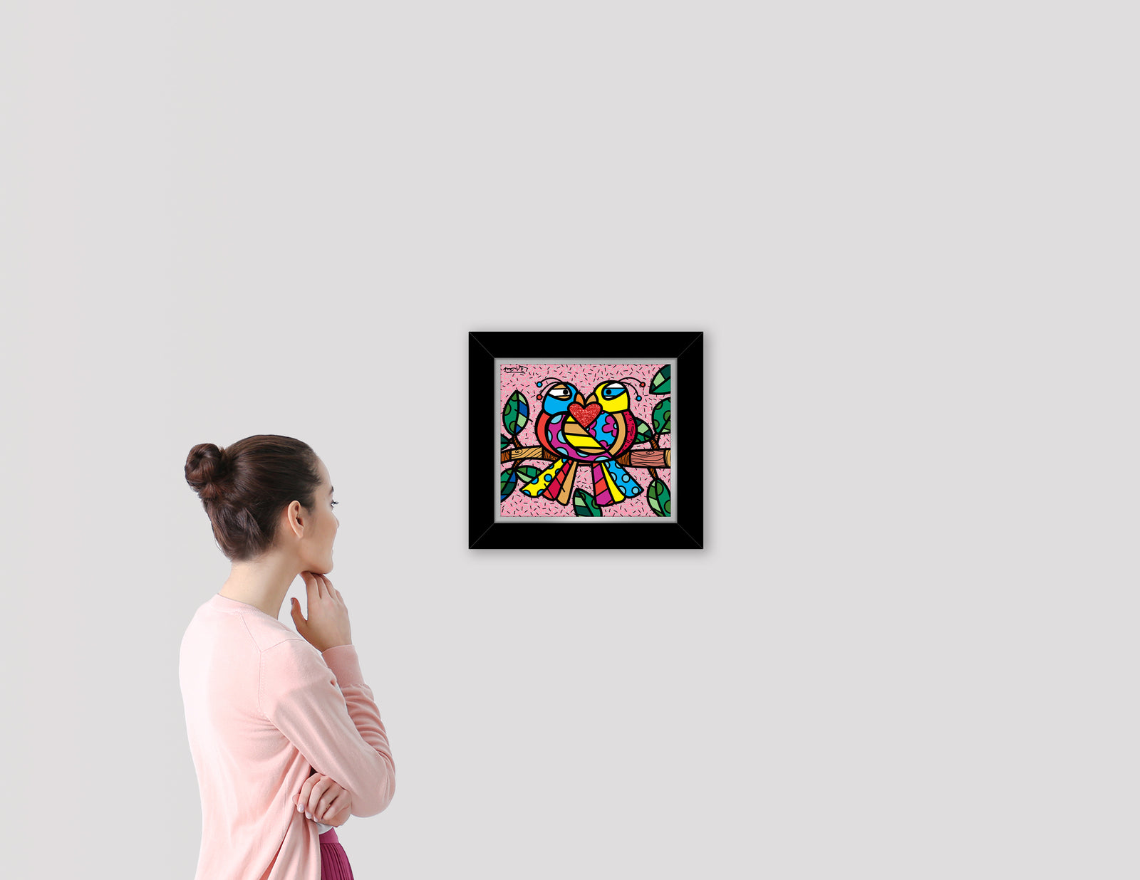 modern pop art love birds pink limited edition  vibrant home decor