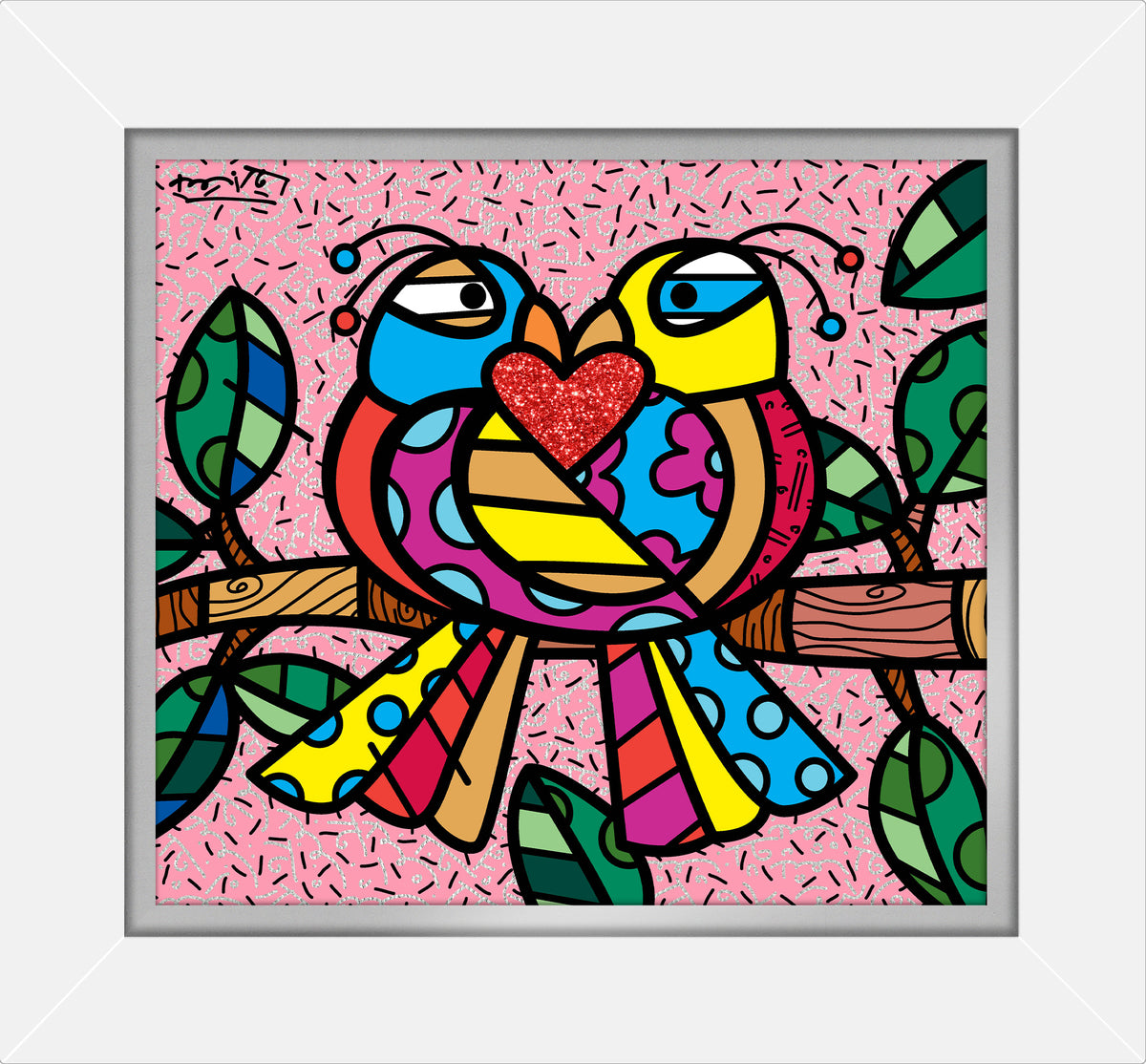 Romero Britto love birds pink limited edition  colorful pop art design