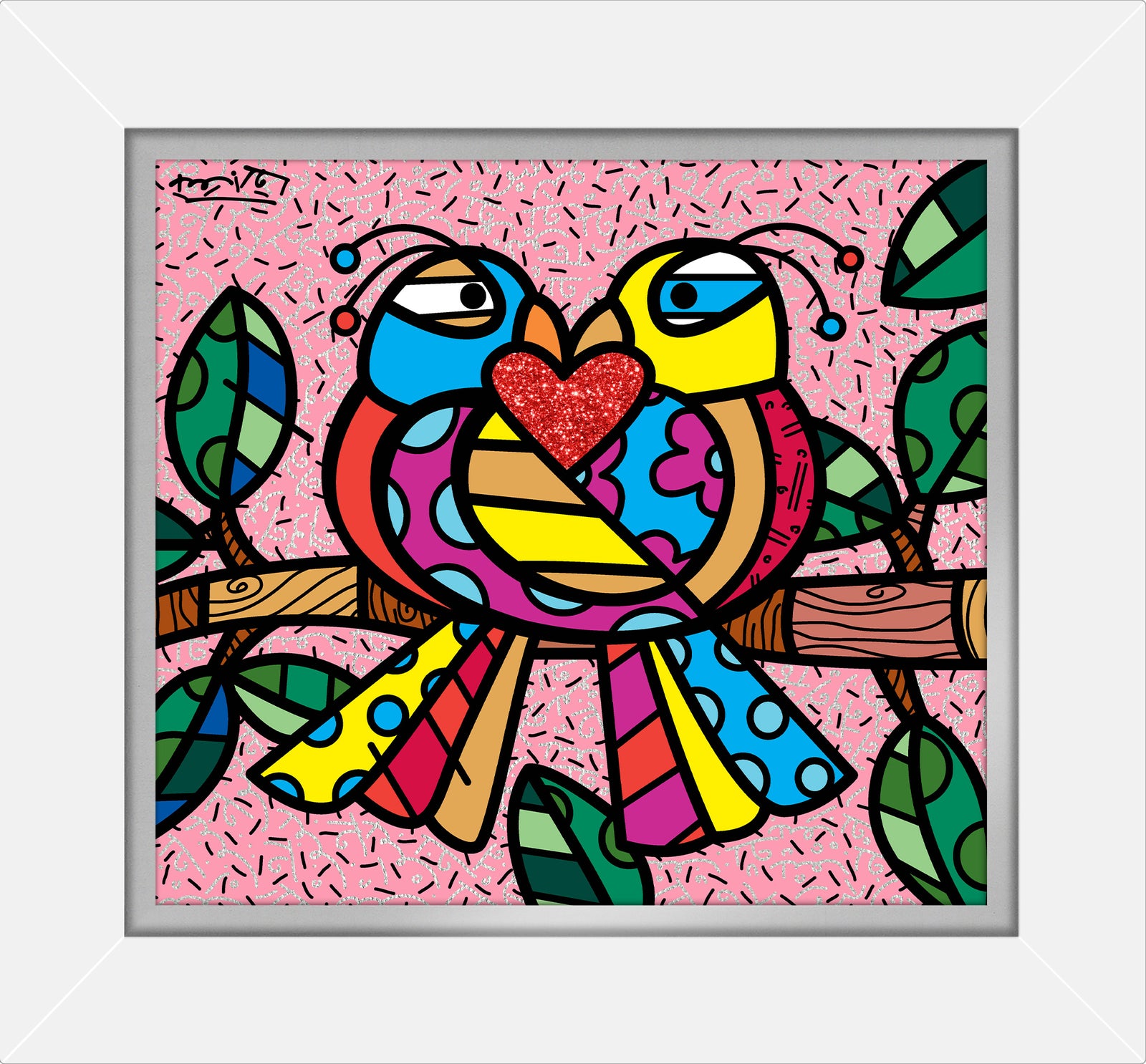 Romero Britto love birds pink limited edition  colorful pop art design