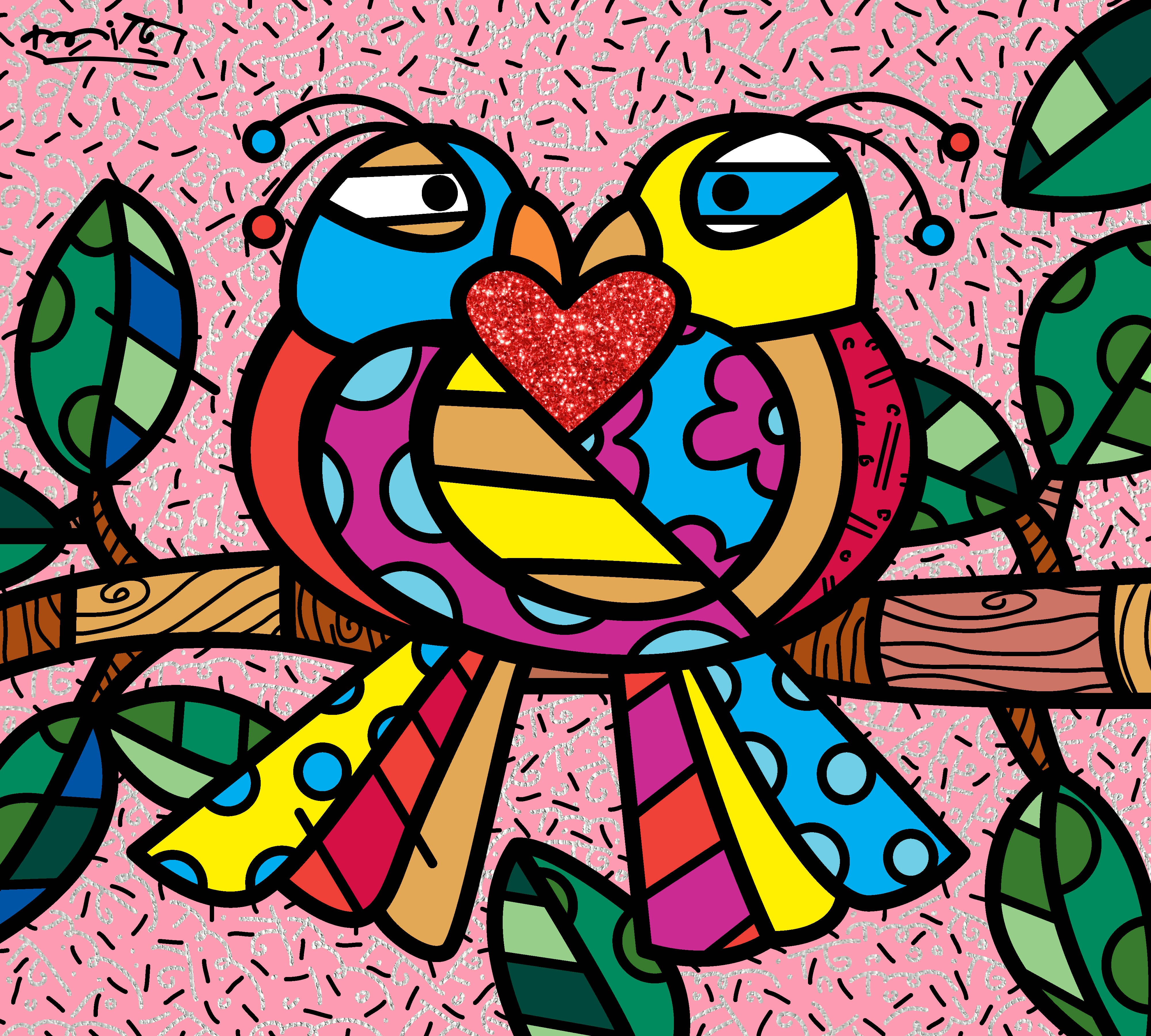 BRITTO Love Bear ハート マルチカラー 2ND EDITION Love Birds (Pink) - Limited Edition Print - Shop Britto