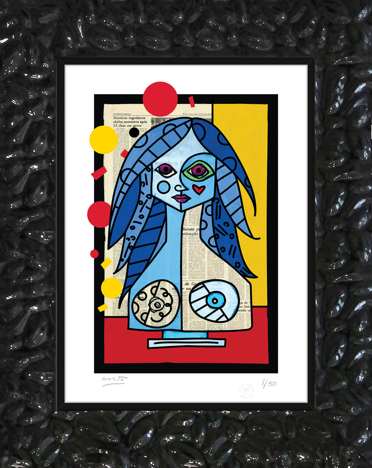 Romero Britto blue red yellow limited edition  colorful pop art design
